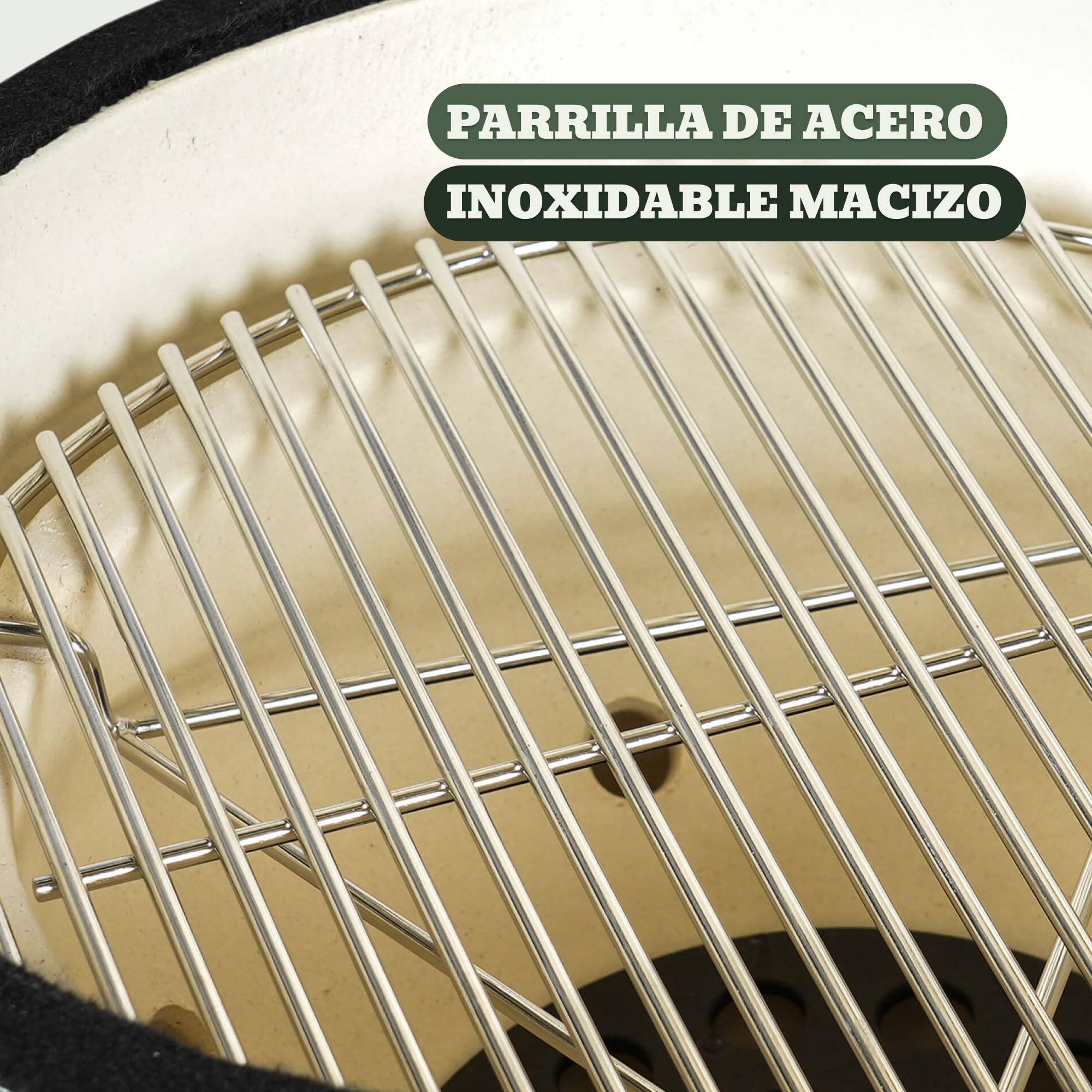 Kamado Forest-Grill M 16" Modelo Mediano: fácil de mover (41 x 59 cm) Incluye: 2 bandejas de madera abatibles Diámetro de la parrilla: 34 cm