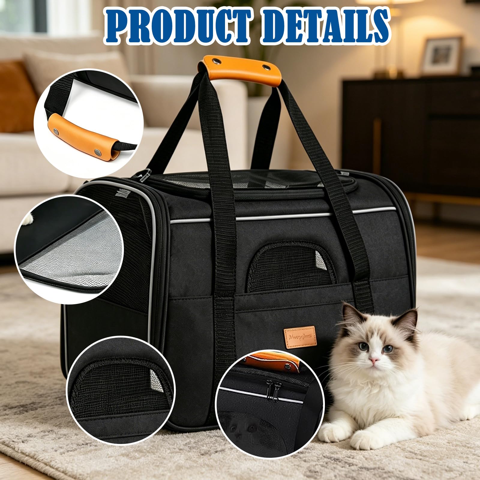 Scatola per il trasporto di gatti, pieghevole, per il trasporto di gatti, cani, con cerniere di sicurezza, per gatti, cuccioli fino a 13 kg, per andare dal veterinario auto (45 x 35 x 33 cm)