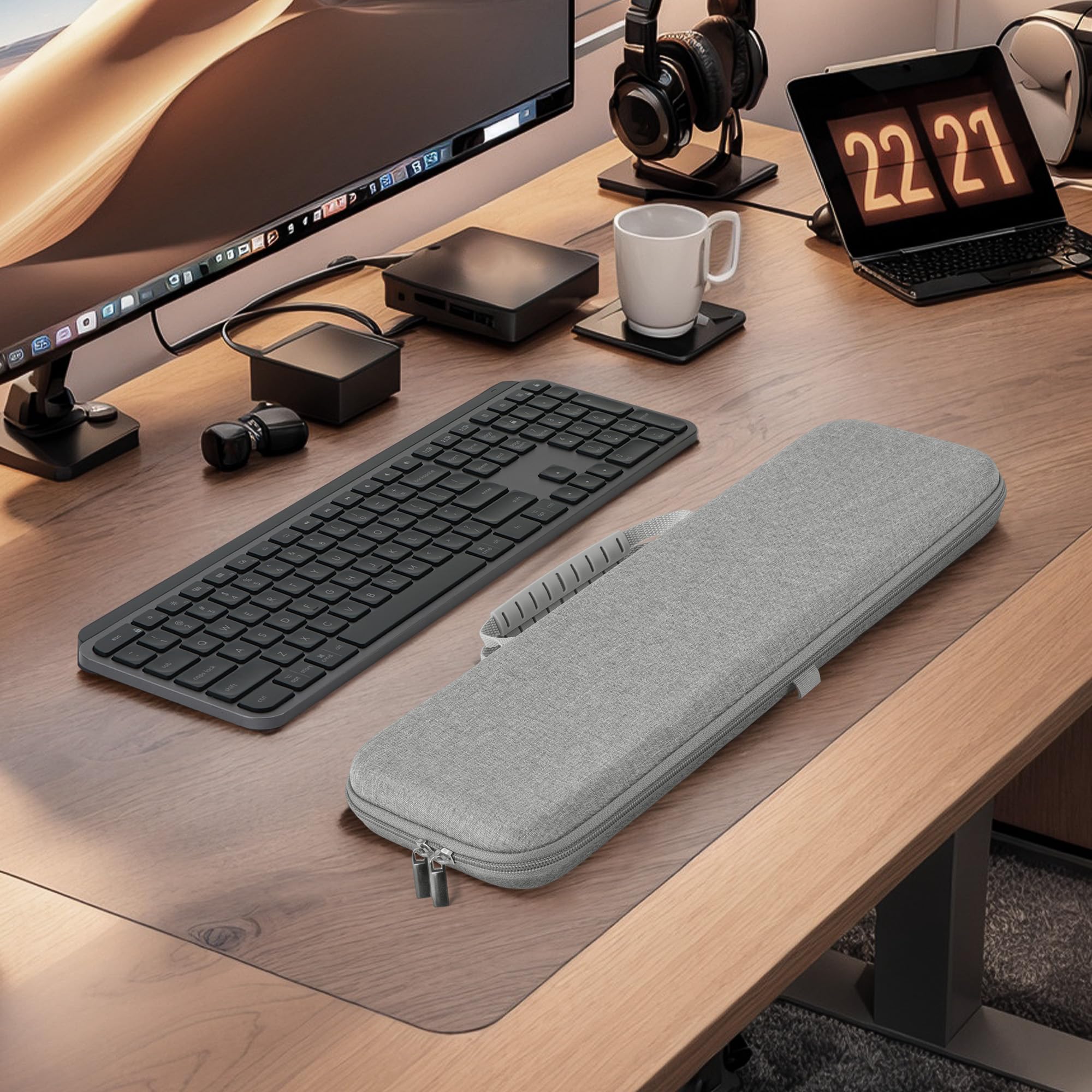 Funda de Transporte para Teclado Geekria, Compatible con Logitech MX Keys S/MX Keys Advanced, Estuche de Viaje rígido EVA (Gris Claro)
