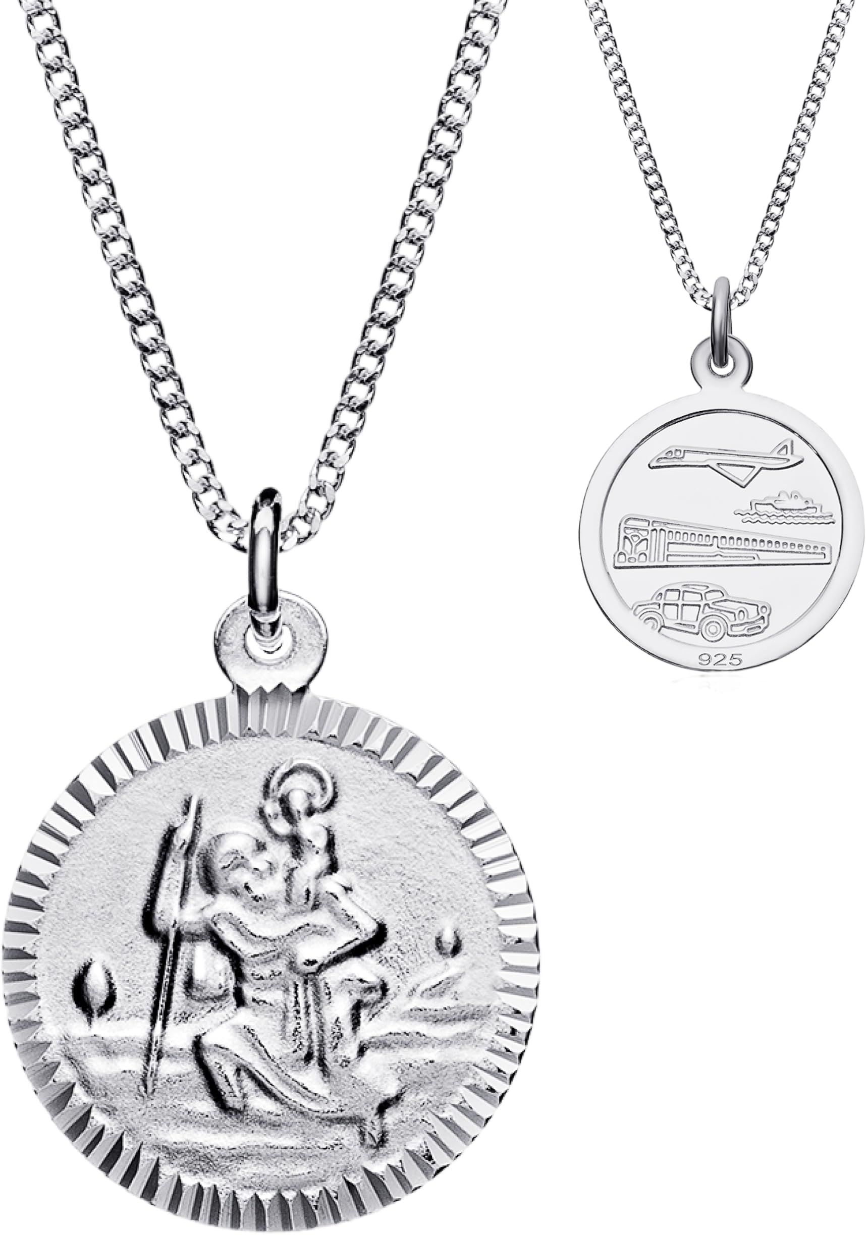 Silver St Christopher Necklace - 925 Sterling Silver Pendant | Double Sided | Holy Christian Travel Protector | Adjustable 16-18" Chain (18mm)