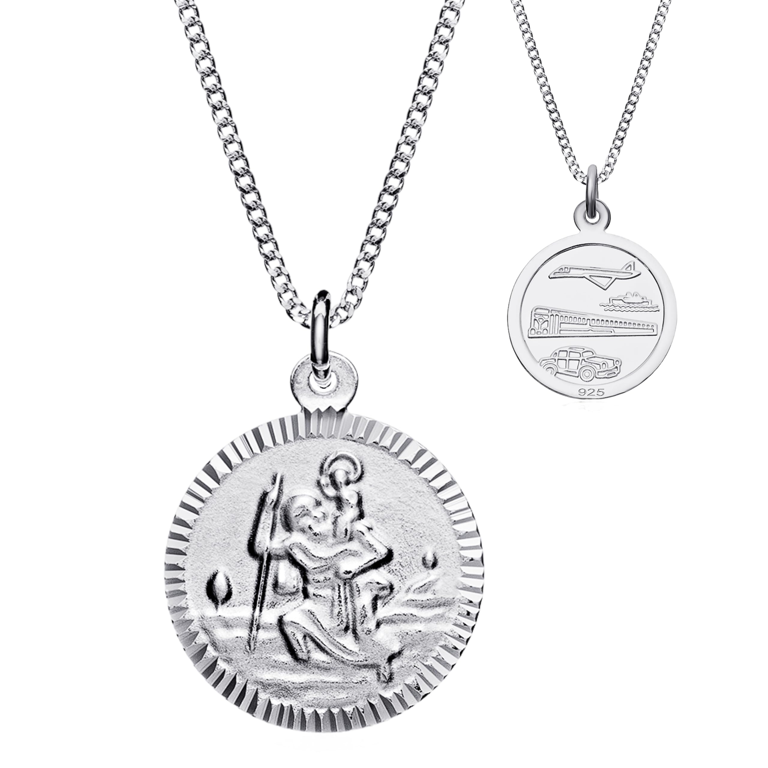 'Aeon Silver St Christopher Necklace - 925 Sterling Silver Pendant | Double Sided | Holy Christian Travel Protector | Adjustable 16-18'' Chain (18mm)'