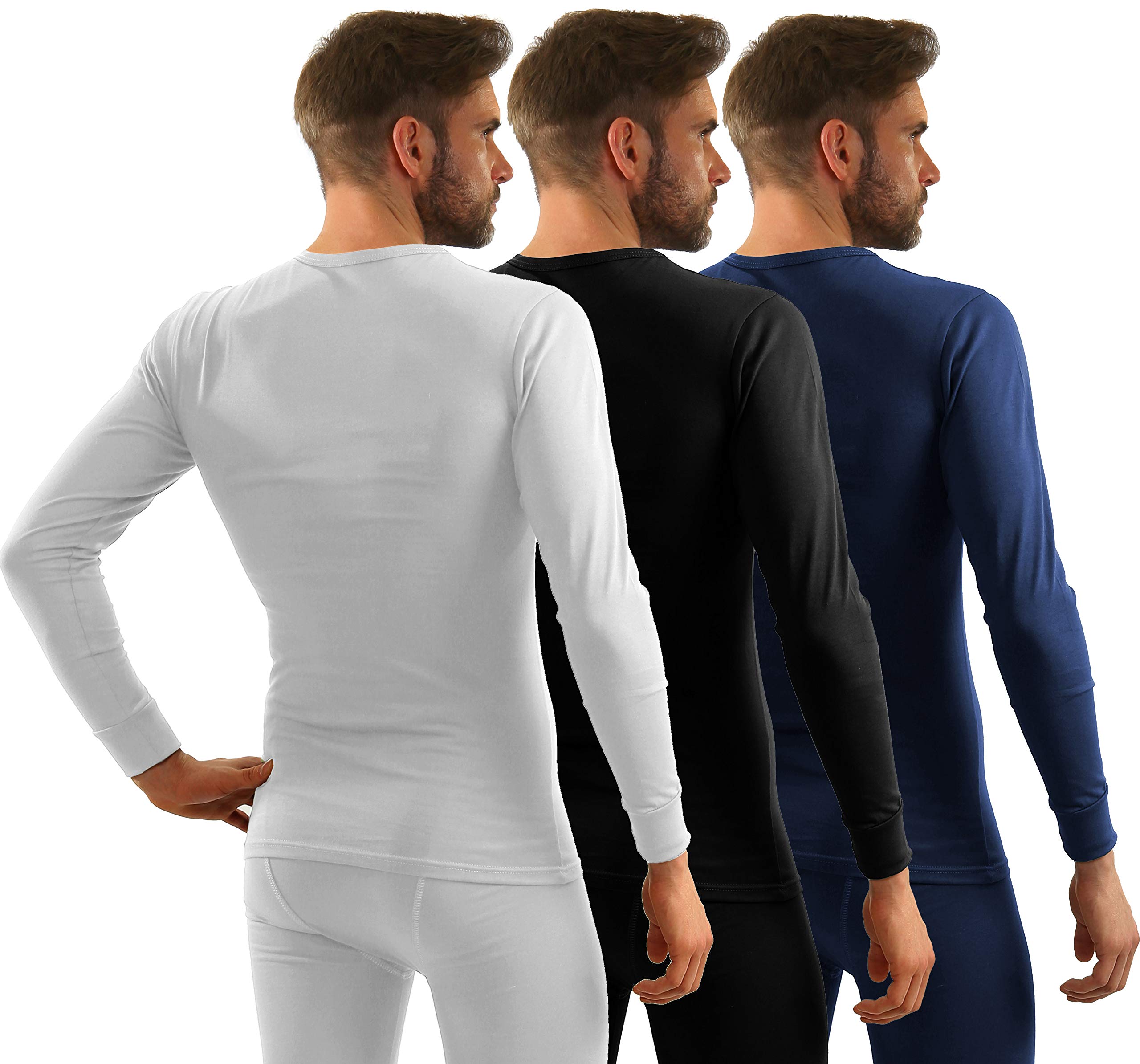 sesto senso Maglia Intima Uomo Lunga Pacco da 3 Cotone T-Shirt Termica Funzionale Biancheria Maniche Lunghe S 3 Wh Bl Blu