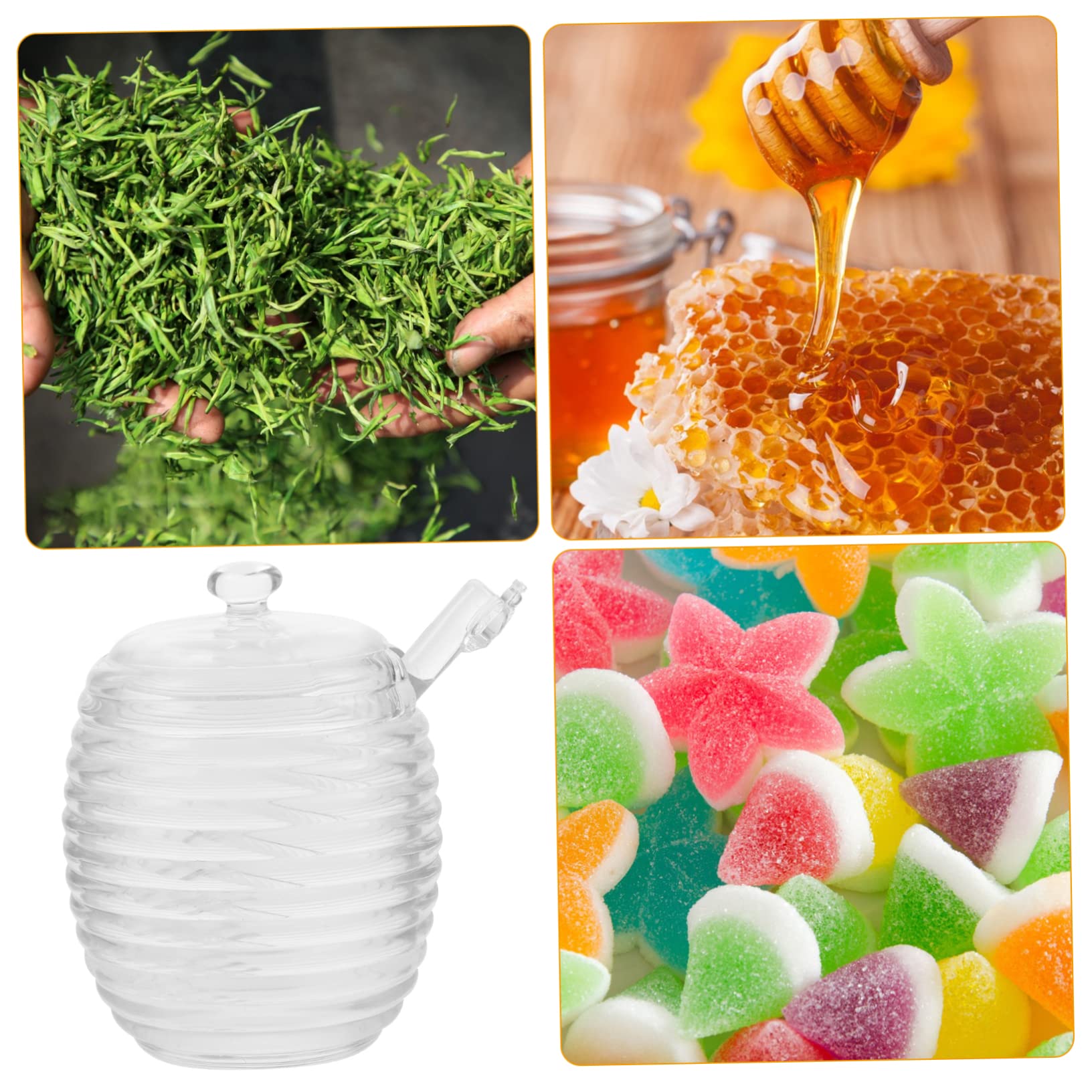 BIUDECO 1Set Lidded Honey Pot with Stirring Bar Clear Honey Dispenser for Easy Storage Dripping Glass Syrup Container Kitchen Assistant for Honey Liquid Storage