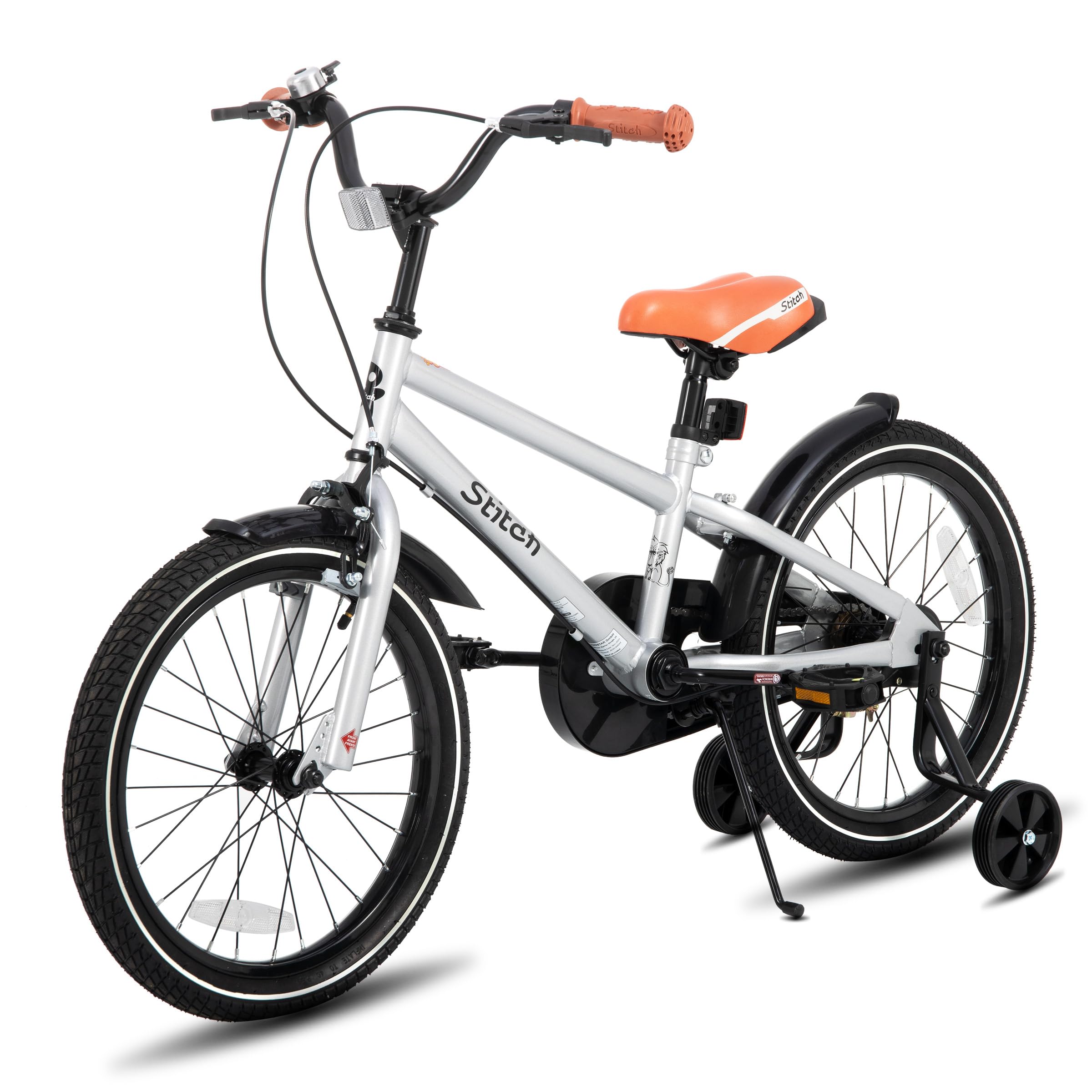 STITCH Vintage 18 Pulgadas Bicicleta Infantil para Niños y Niñas de 6-8 años, Bicicleta Infantil de 18 Pulgadas con Estabilizador y Soporte, Plata STITCH Vintage 18 Pulgadas Bicicleta Infantil para