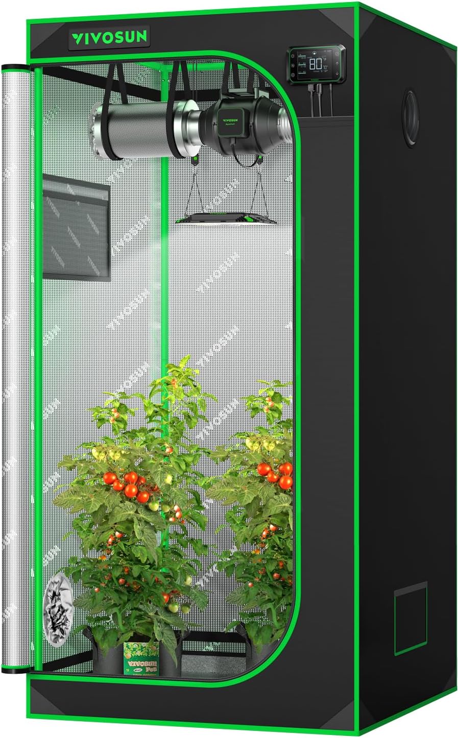VIVOSUN S276 32"x32"x63" Grow Tent, High Reflective Mylar with Observation Window and Floor Tray for Hydroponics Indoor Plant for VS1500 32"x32"x63" Black