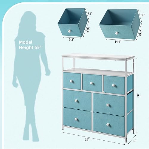 Miniatura 21 de EnHomee Soporte de TV para dormitorio con 7 cómodas y 2 estantes abiertos, cómodas y cómodas para pasillo, entrada, dormitorio, gris Gris