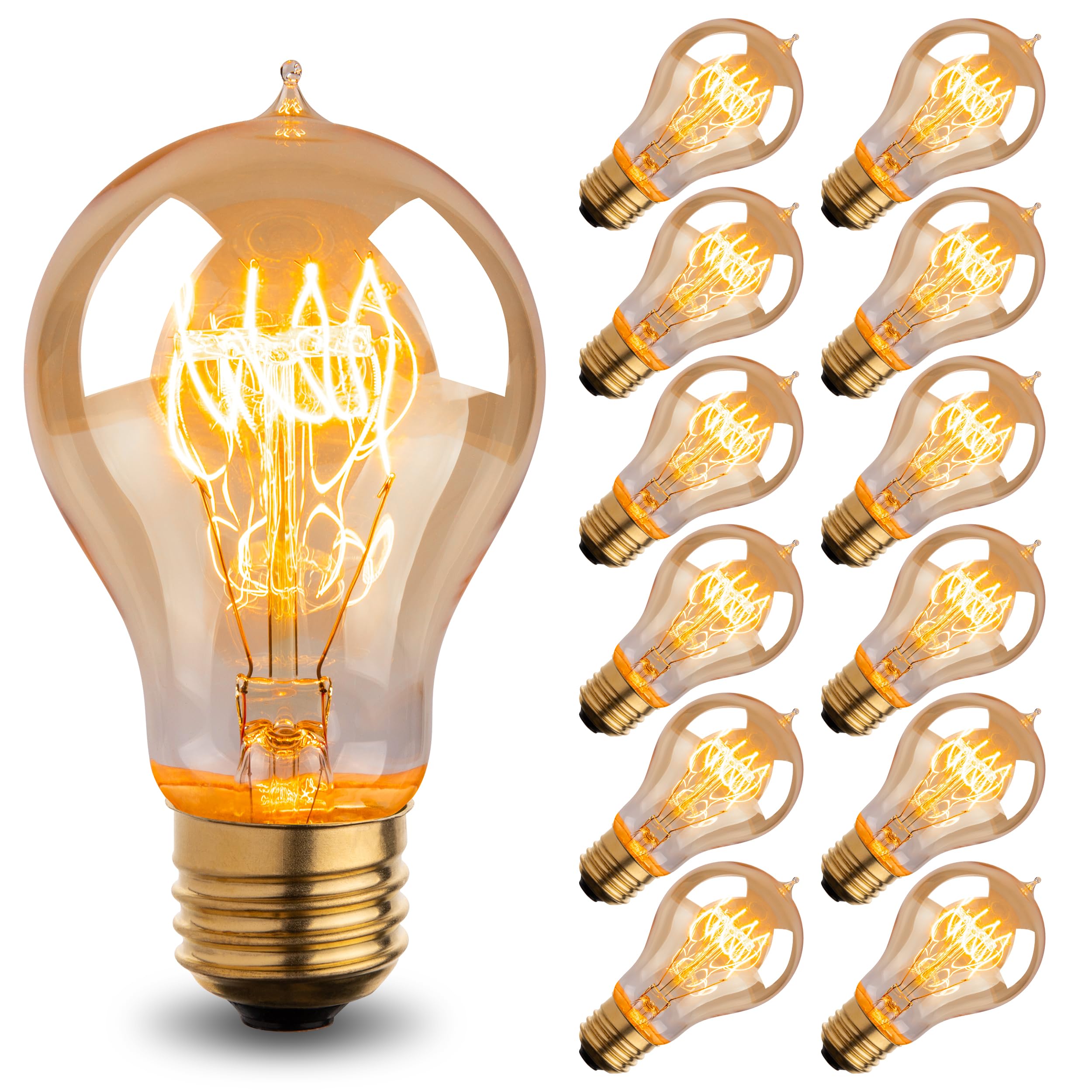 Warm Incandescent Light Bulbs 60 Watt,A19/A60 Vintage Style Edison Bulbs E26,Soft Yellow Light Bulbs,Amber Bulbs,Retro Light Bulb Old Fashioned,
