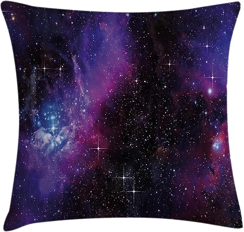 Ambesonne Funda de cojín espacial, nebulosa galaxia oscura, estrellas luminosas y rayos cósmicos, temática de exploración de astronomía, funda de