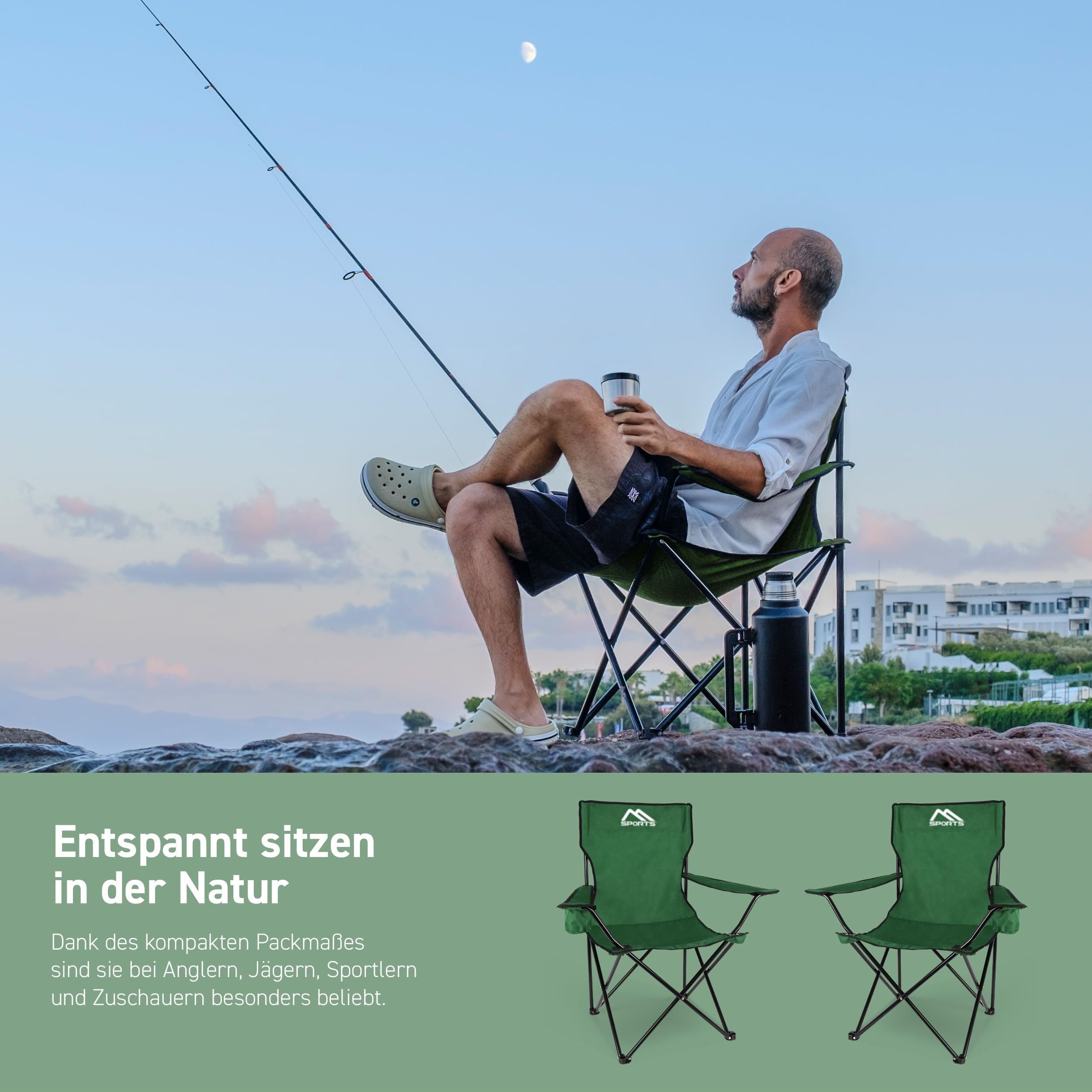 MSPORTS Campingstuhl Premium inkl. Tragetasche Anglerstuhl Faltstuhl - auswählbar als 2er Set - Klappstuhl mit Armlehne und Getränkehalter praktisch robust leicht Camping Stuhl