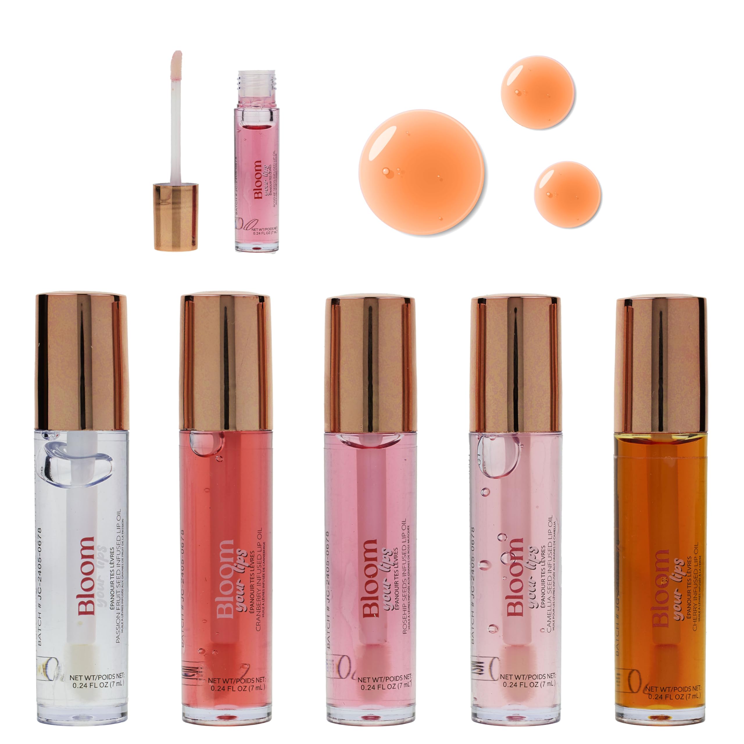 5pc Lip Oil Set - Bloom Your Lips Style Essentials Lip Oils, Lip Healing Lip Oil Collection with Precision Applicator Wand | Moisturizing for Everyday