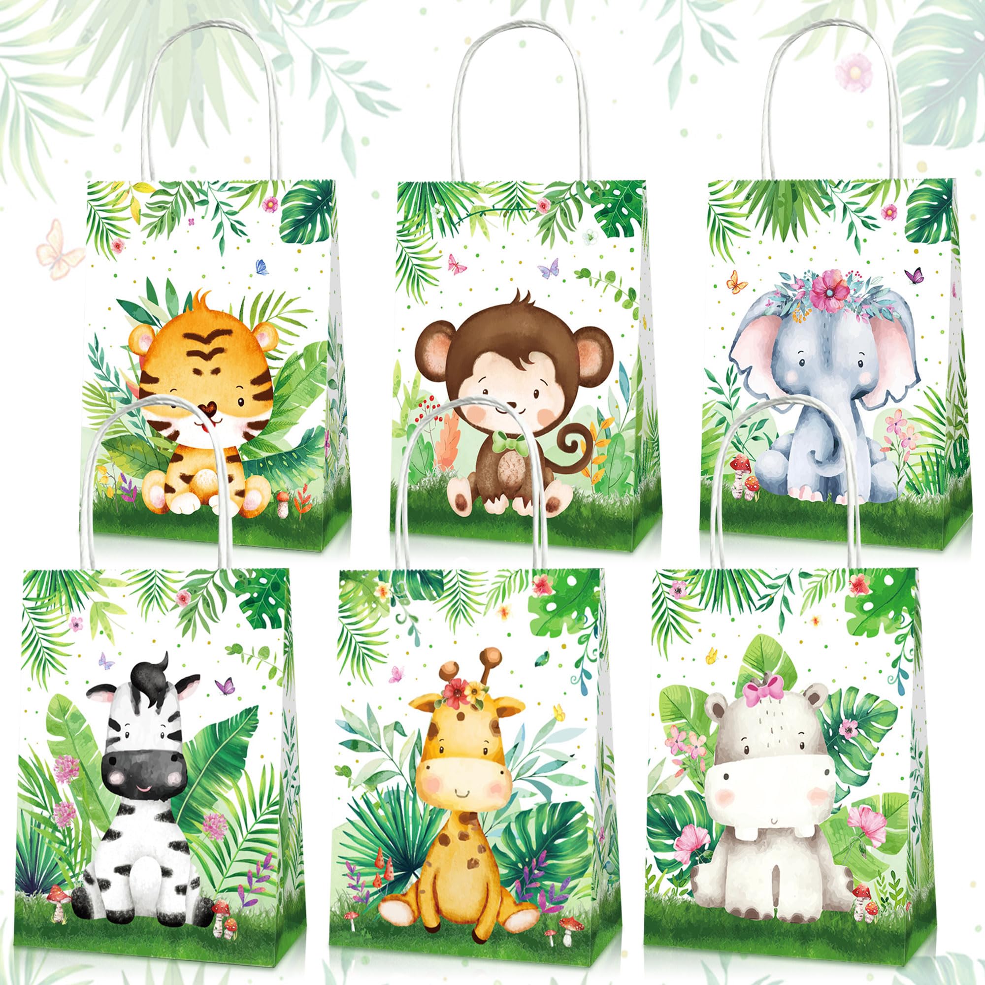 12PCS Jungle Animal Party Bags Safari Animal Candy Goodie Treat Bags for Wild One Safari Baby Shower Birthday Party Favors