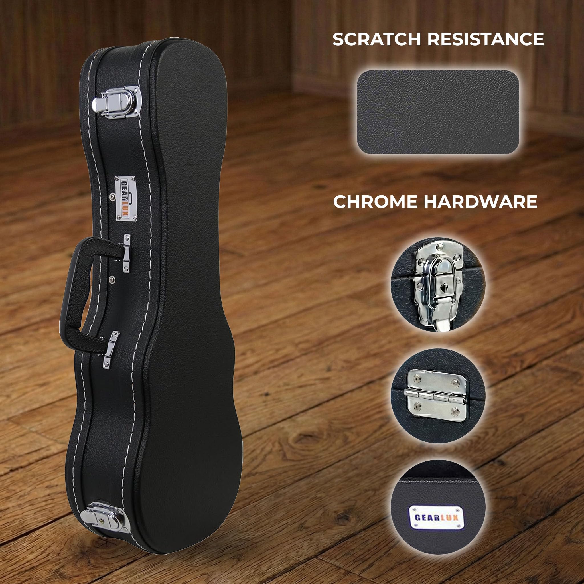 Gearlux Funda de madera para ukelele soprano negra
