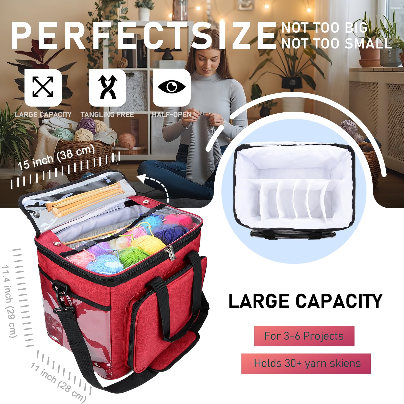 Sac Rangement Crochet - Tissu Oxford 600D, Poches Filet, Organisateur Accessoires Tricot, Portable