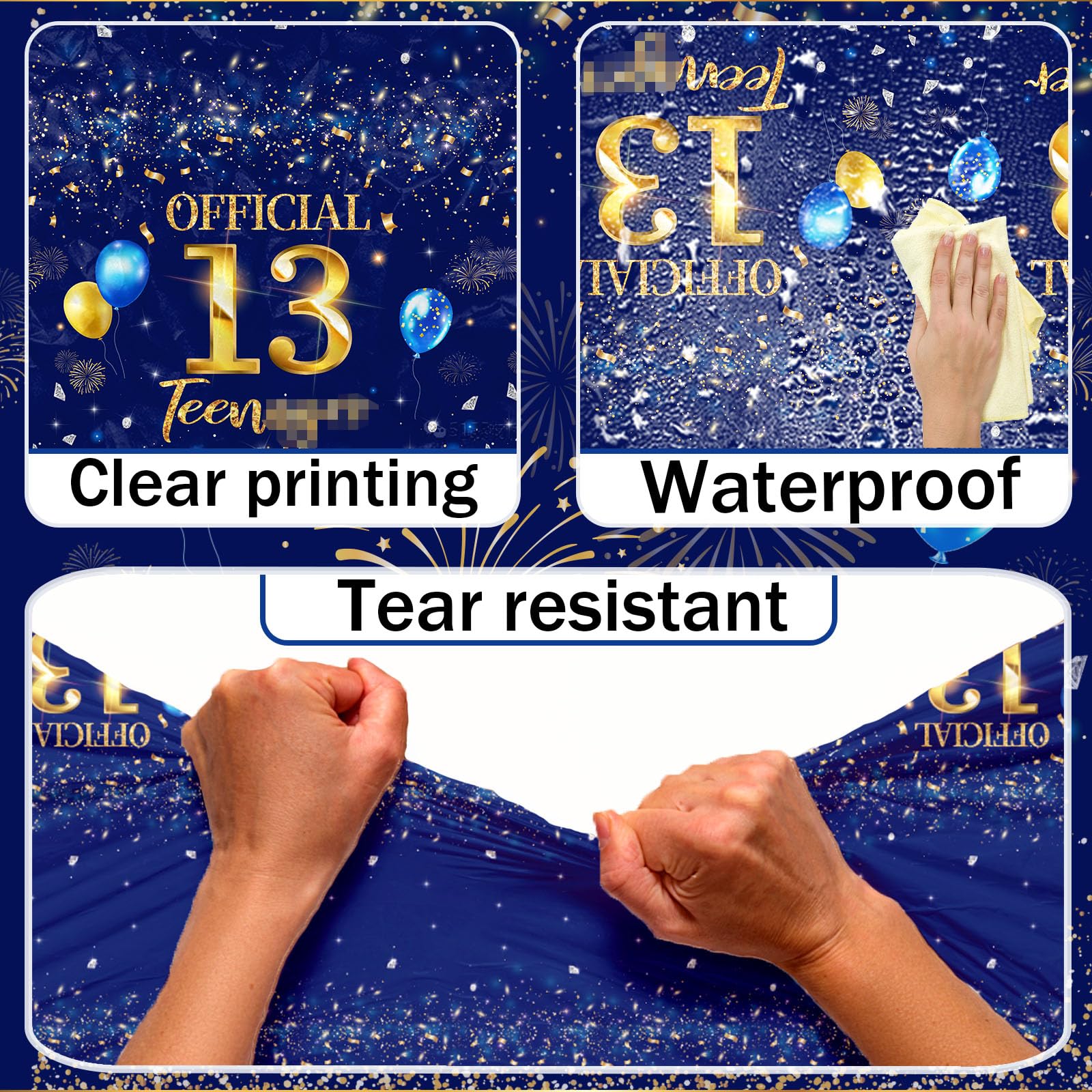 Snapklik.com : 13th Birthday Decorations For Boy - 3pcs Navy Blue And