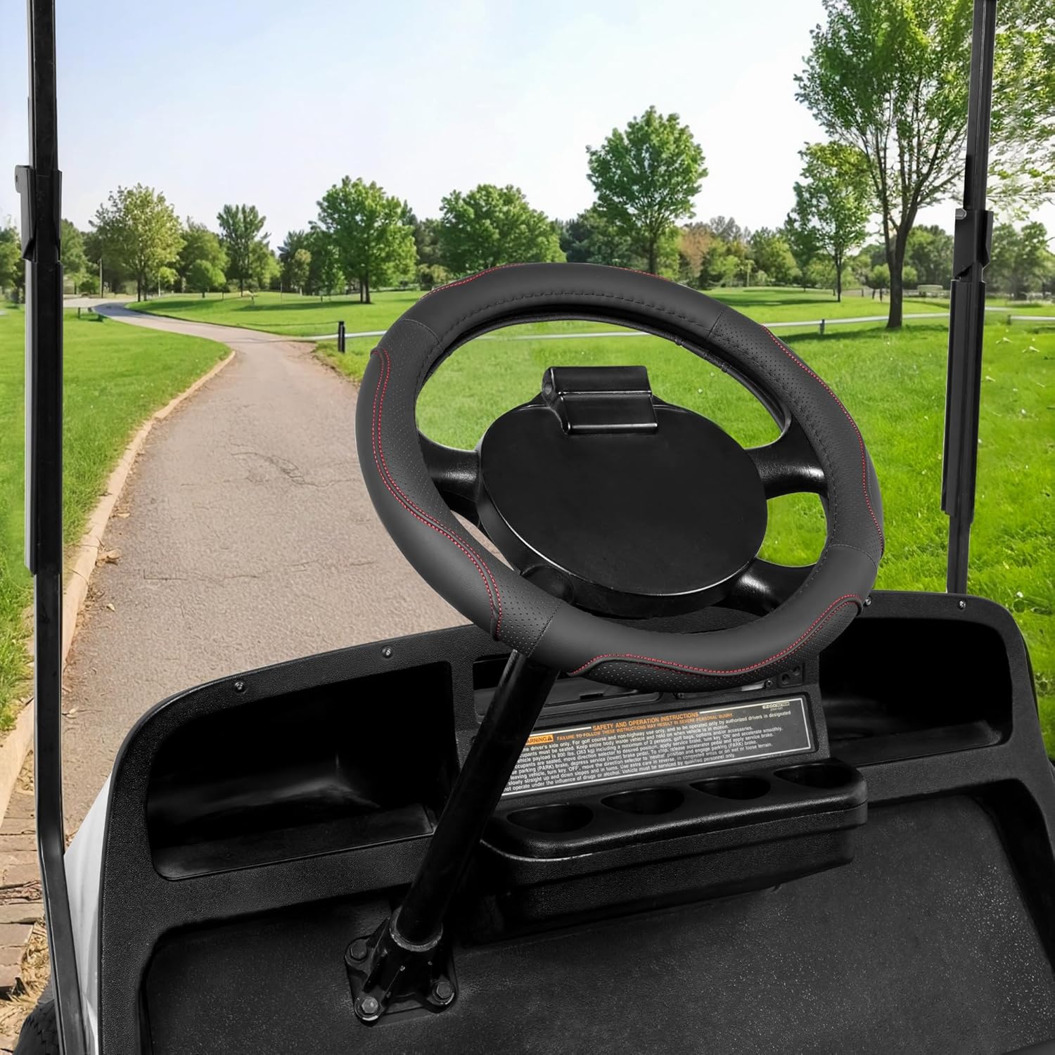 10L0L 13 Inch Golf Cart Steering Wheel Covers for EZGO TXT&RXV, Upgraded Microfiber Anti-Slip Steering Wheel Cover with Pu Leather