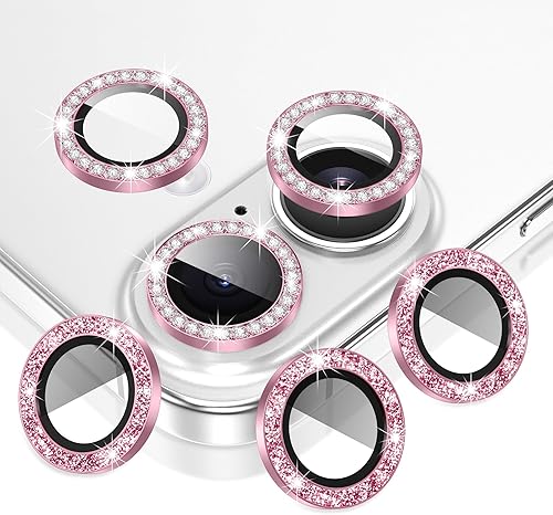 Miniatura 38 de AGVEE 3+3 6 Pack para iPhone 12 Pro Max de 6.7" Protector de lente de cámara, anillo metálico Bling Diamond y Bling Glitter, película de cubierta de