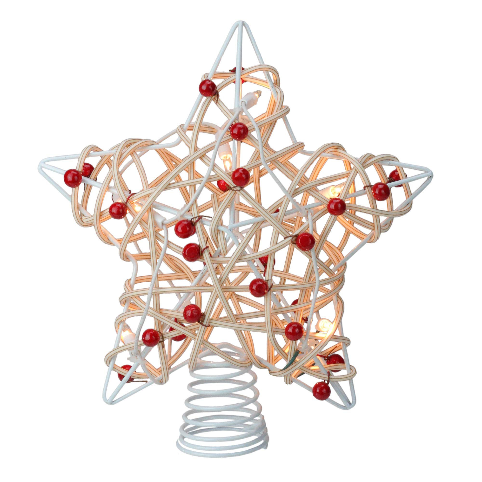 Estrella para árbol de Navidad Kurt Adler de ratán con acebo, corona luminosa de 11 pulgadas UL4295