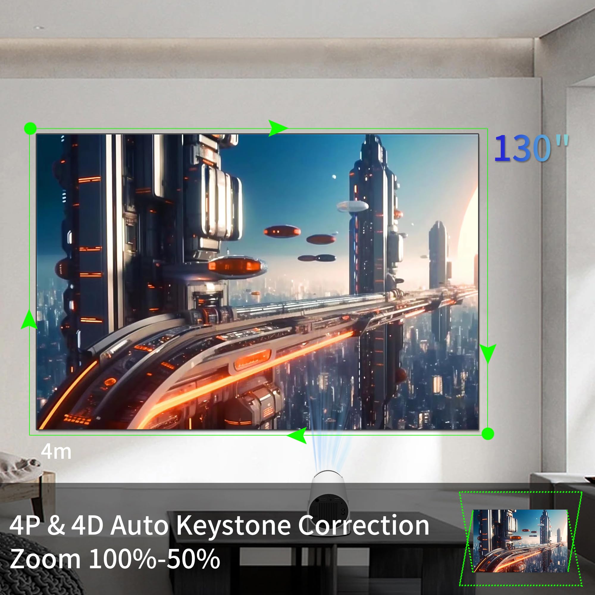 Proyector Portatil (2026 Upgraded) con 1920x1080P, Proyector 4K con WiFi 6 y BT 5.2, 180° Rotation, Projector Portable 4K con HD-MI, USB, PS5, Phone,【Auto Keystone】