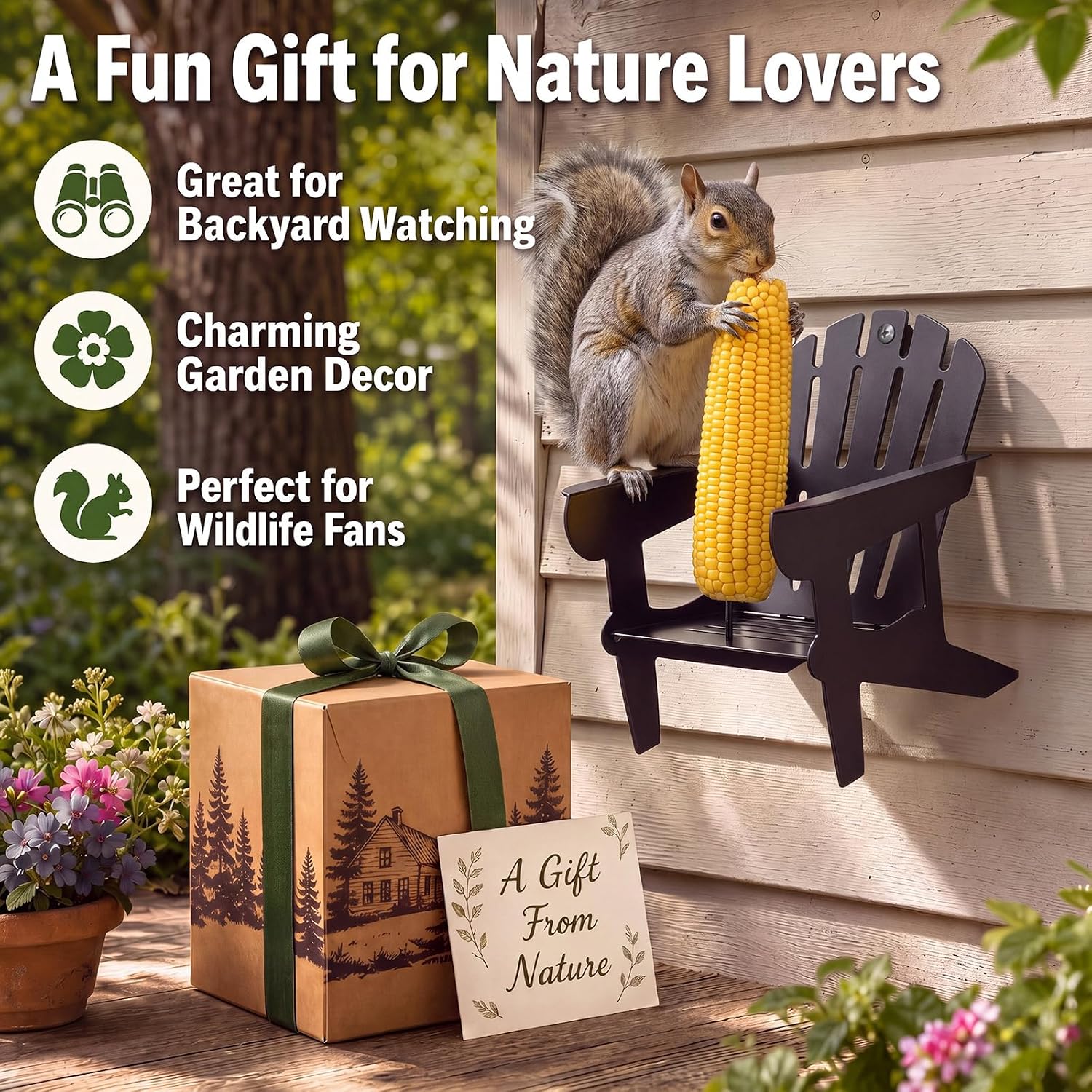 LemonRoad Squirrel Feeder for Outside, Metal Chair with Corn Cob Holder image 4