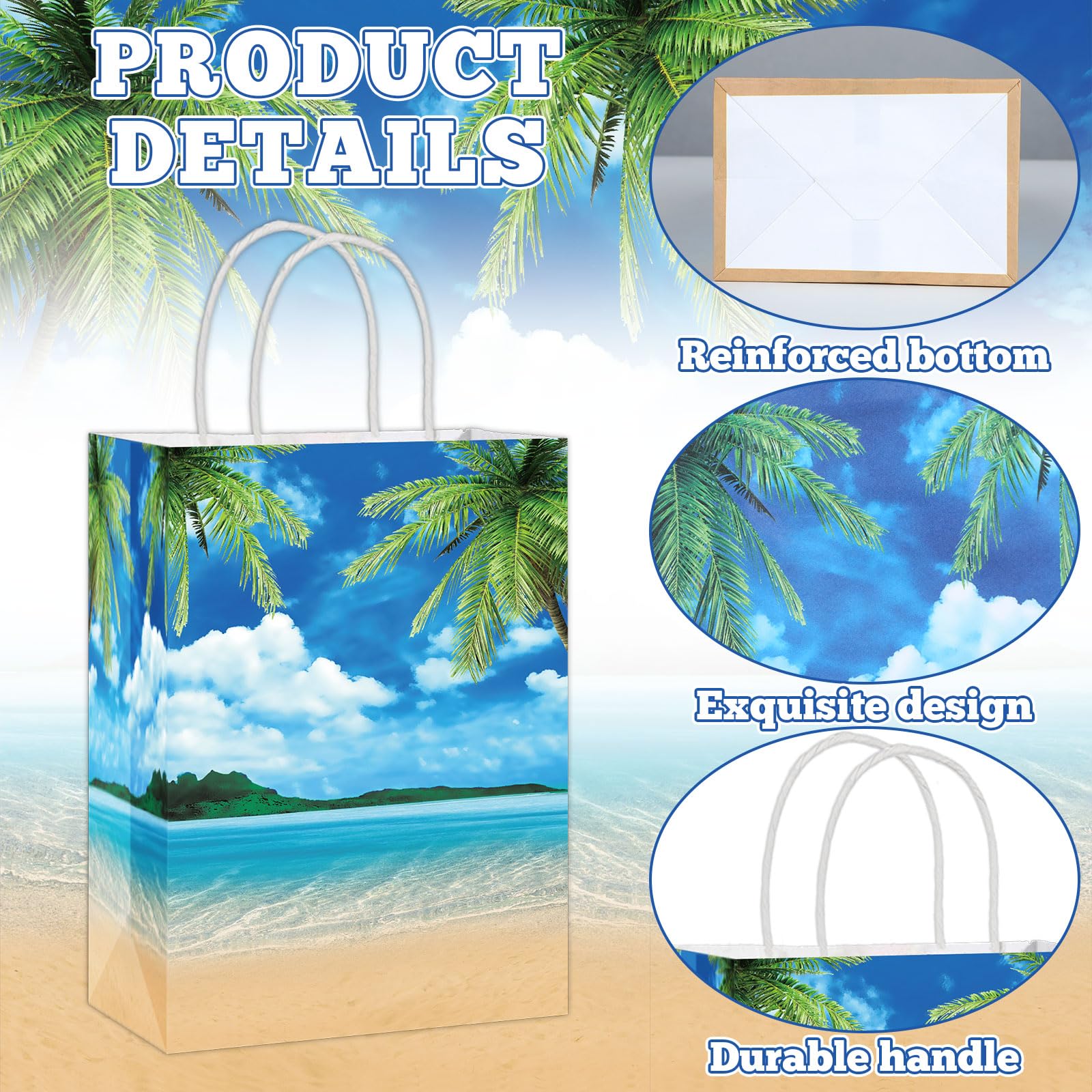 Chunnin 12 PCS Summer Beach Theme Paper Bags Hawaiian Beach Ocean Gift Bags Supplies Summer Tropical Party Bag Ocean Party Gift Bag for Kids Birthday Baby Shower Hawaiian Luau Theme Favors