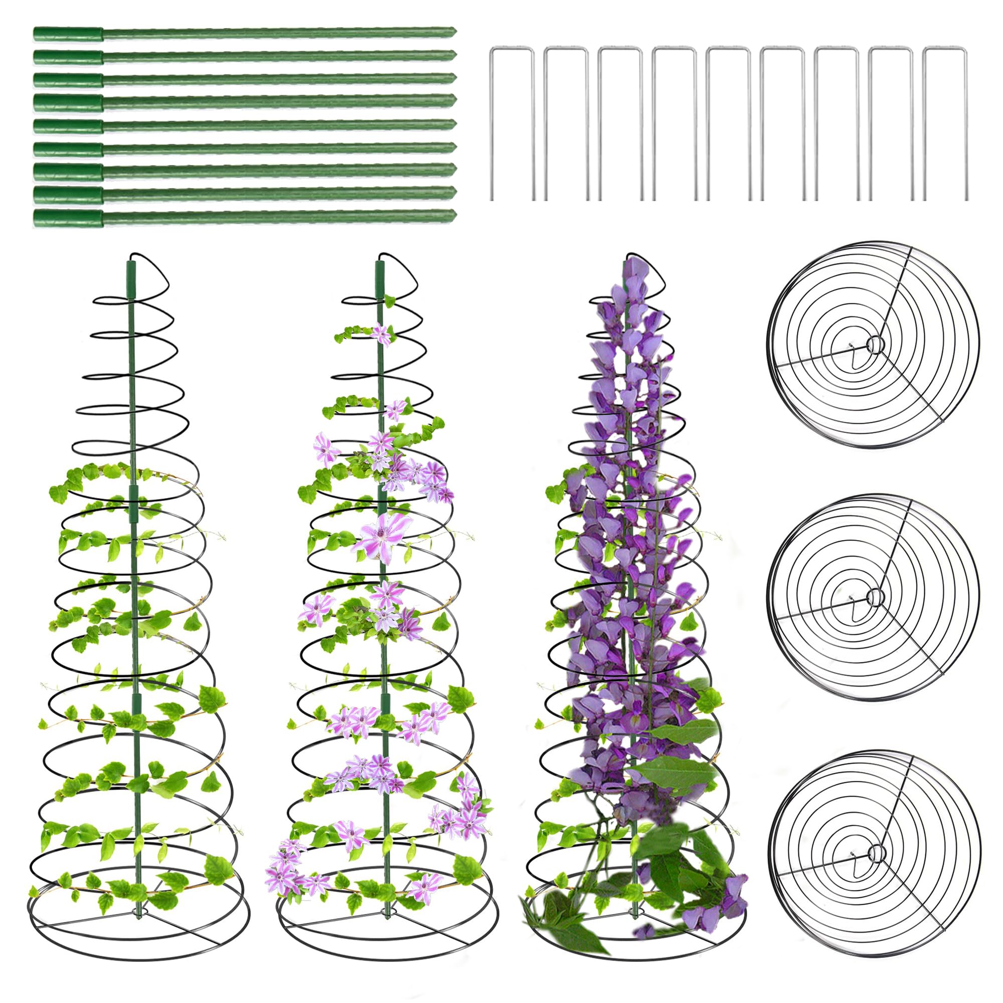 3er Set Spiral Pflanzen Rankhilfe Metall 53,6 Zoll Verstellbares Pflanzengestell Für Erbsen Bohnen Gurken Kletterpflanzen Gartenstütze Mit Erdspießen