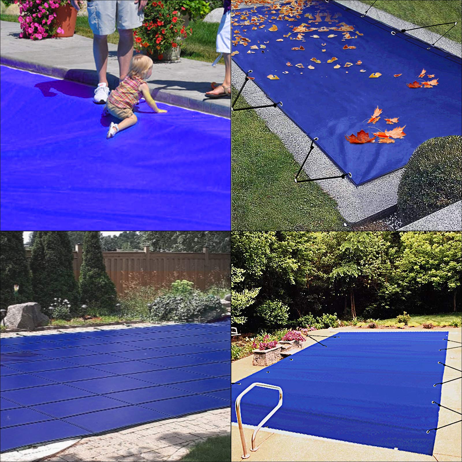 VEVOR Pool Abdeckplane, Passend für Rechteckige, Eingelassene Pools (3,66x7,62 m), Winterabdeckplane mit Ablauflöchern, Netz-Poolabdeckung für Schwimmbecken, PVC-Sicherheitsabdeckung, Blau