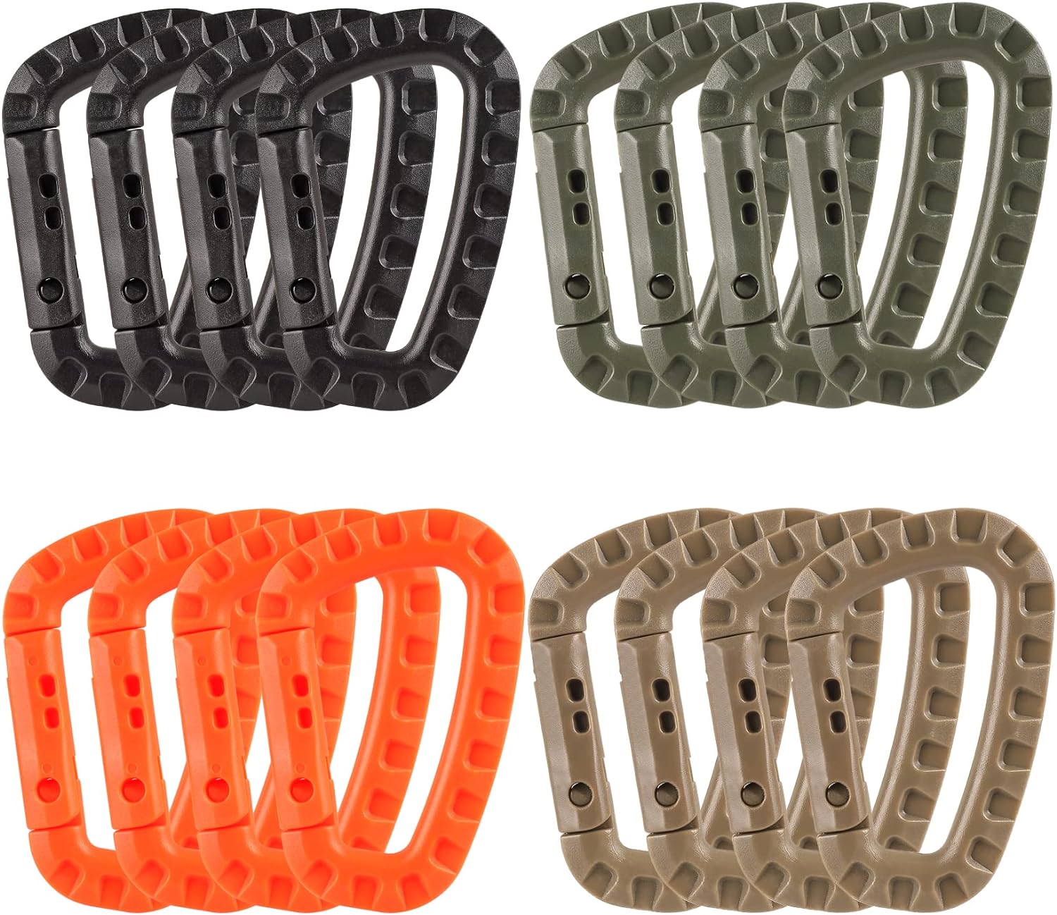 16 Pack Tactical Carabiners Keychain D Rings Spring Snap Gear Clip Utility Hooks Backpack Hanging Buckle Travelling for Camping