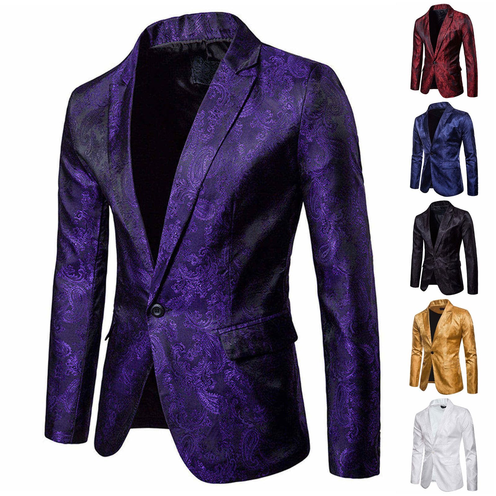 Sakko - Chaqueta de traje de lentejuelas para hombre, diseño floral, para fiestas, bailes de graduación, jacquard, solapa, un botón, cachemira, esmoquin, chaquetas de traje, bodas, fiestas