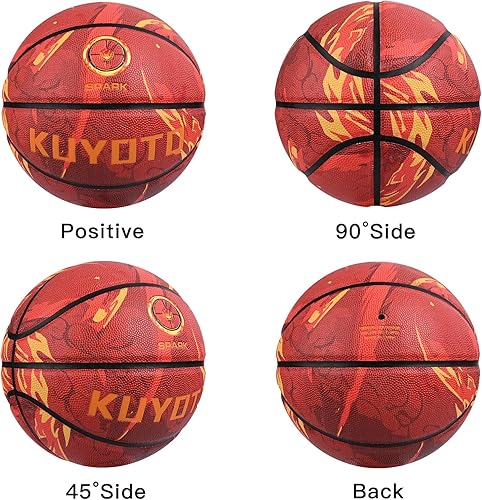 Miniatura 6 de KUYOTQ Red Flame-Spark - Balón de baloncesto de cuero compuesto suave de alta calidad para niños a partir de 12 años, regalo perfecto de baloncesto