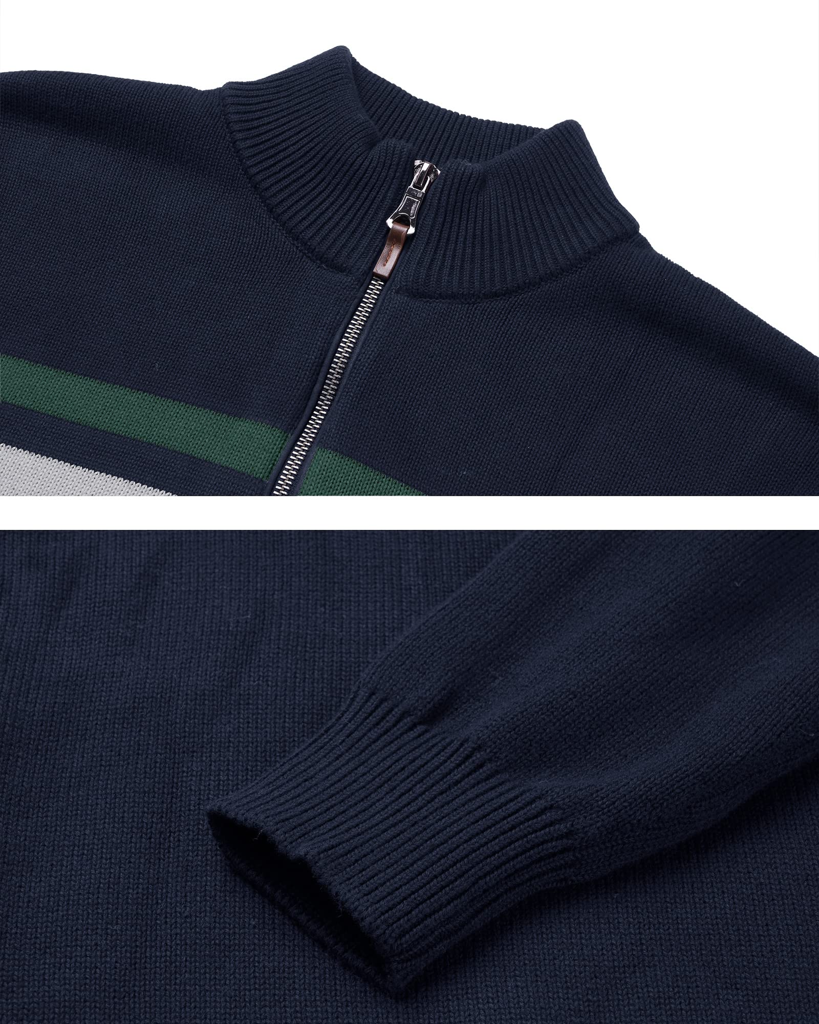 MAGCOMSEN Maglione da uomo a maglia con colletto alto, 1/4 zip, a righe, in cotone, a maniche lunghe, in pile, elasticizzato, per autunno e inverno
