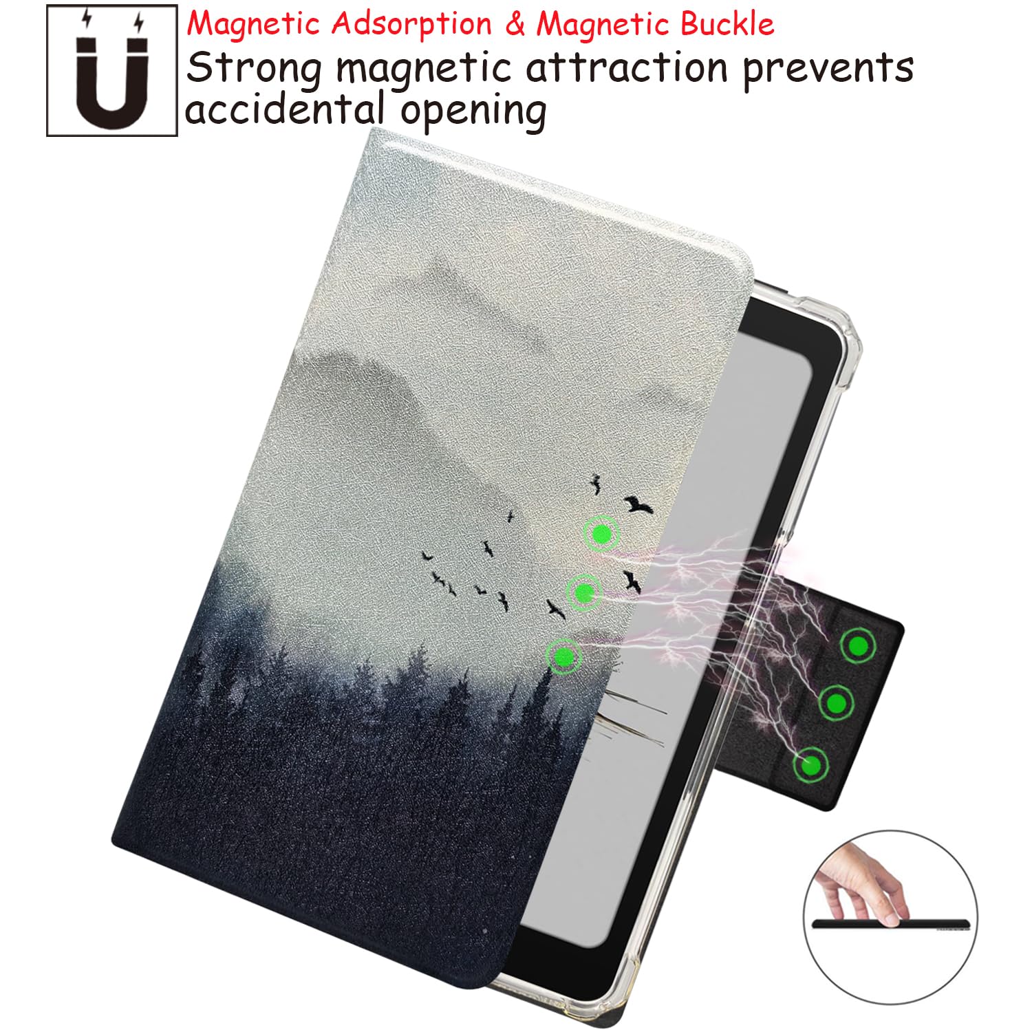 2in1 Magnetic Detachable Flip Case for Onyx Boox Palma2 Pro (2025 Released) TPU Transparent Cover with Auto Sleep/Wake, Magnetic Closure Buckle (Misty Forest) — view 6