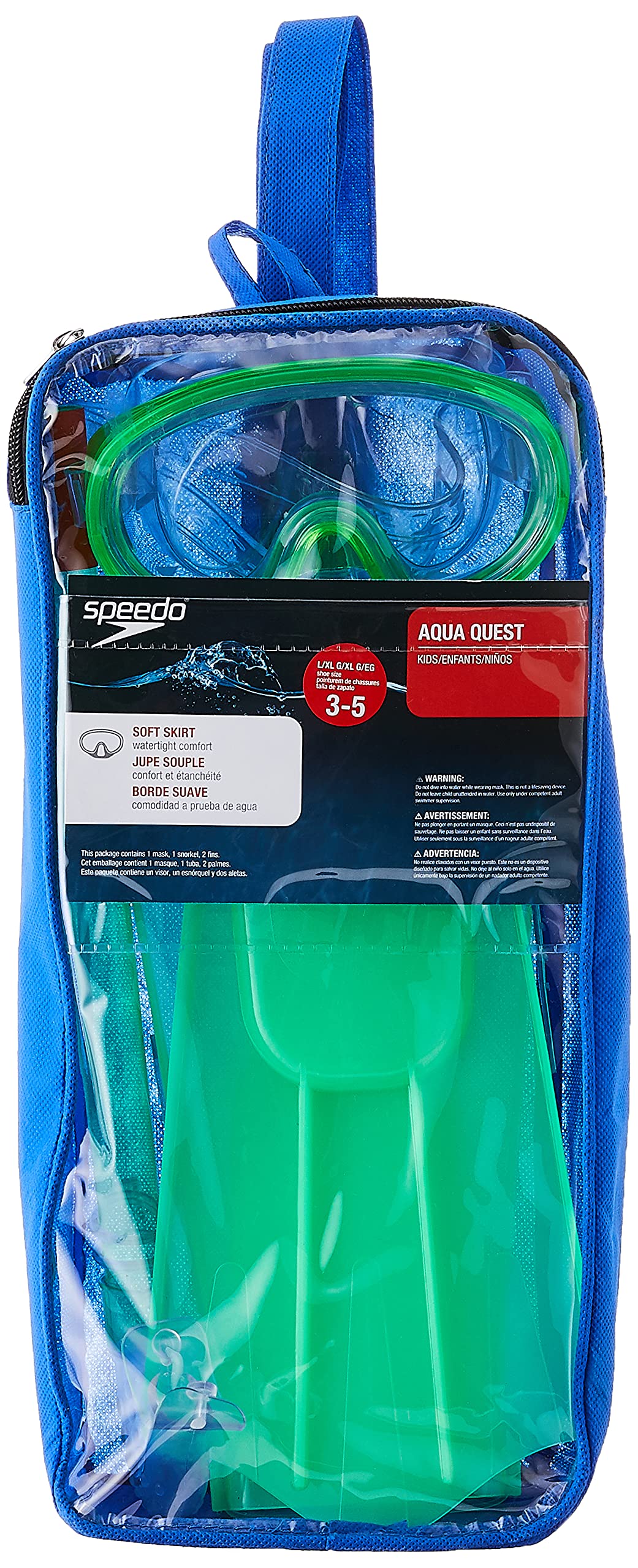 Speedo Juego de máscara/esnórquel/Aleta para niños Aqua Quest