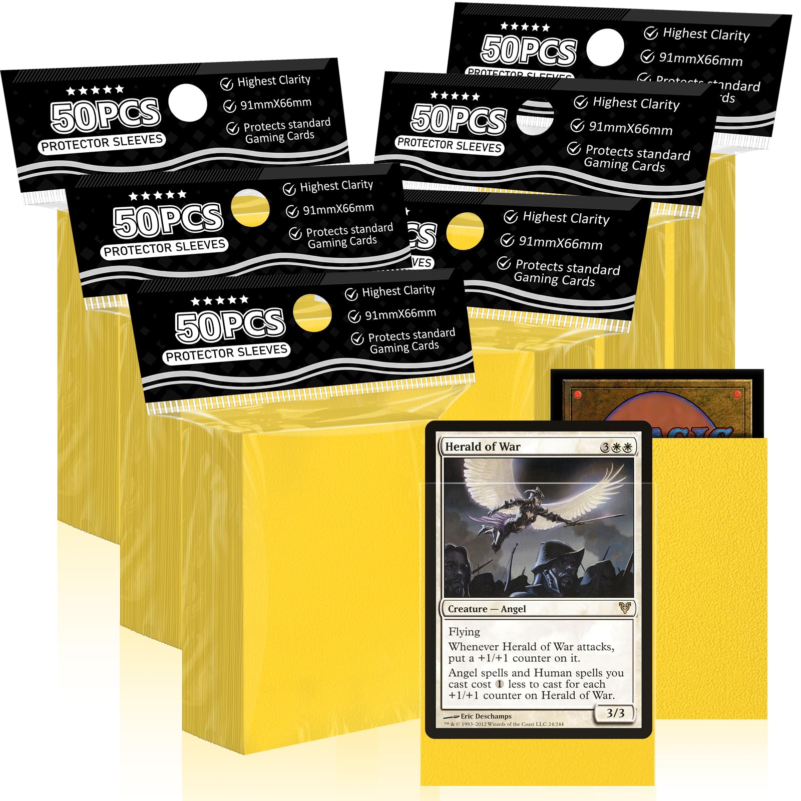 Yellow Card Sleeves Fit for MTG, 300ct Perfect Fit Standard Matte Card Sleeves for Trading Card Sports Card Baseball Card TCG Magic Commander, Sturdy and Nice Shuffling Textured Soft Sleeves