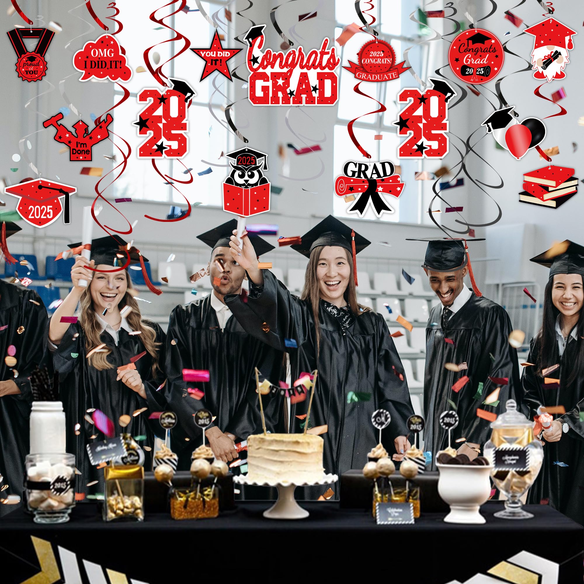 36 Stück Abschluss-Deko 2025 In Rosa – Hängende Wirbel Mit Congrats Grad & Motiven – Für Graduation Party