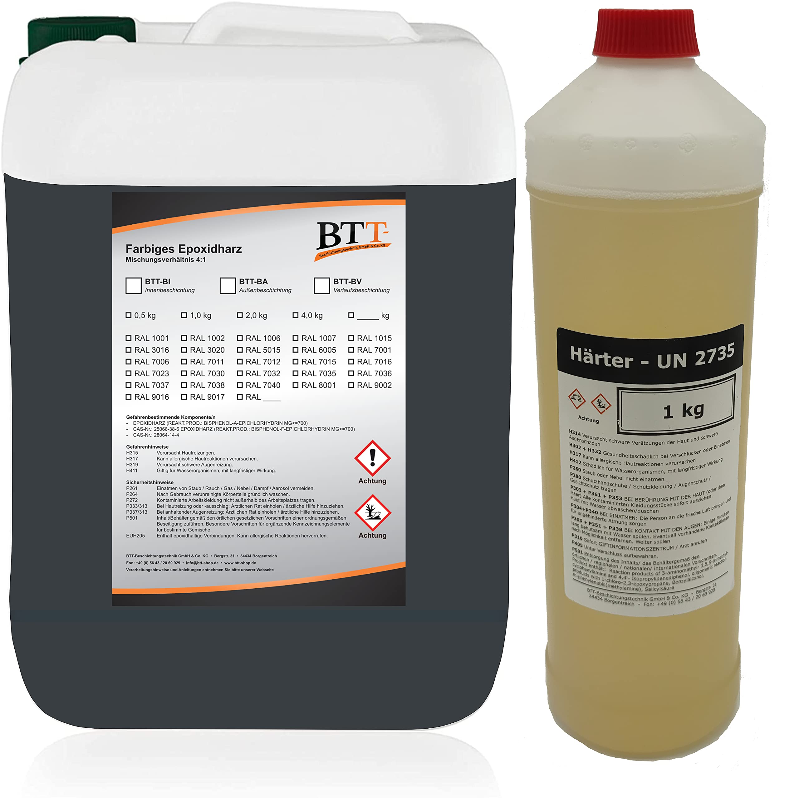 BTT-BV Verlaufsbeschichtung Epoxidharz Bodenbeschichtung Industriebeschichtung Lagerhalle Bodenfarbe 5kg RAL 7016