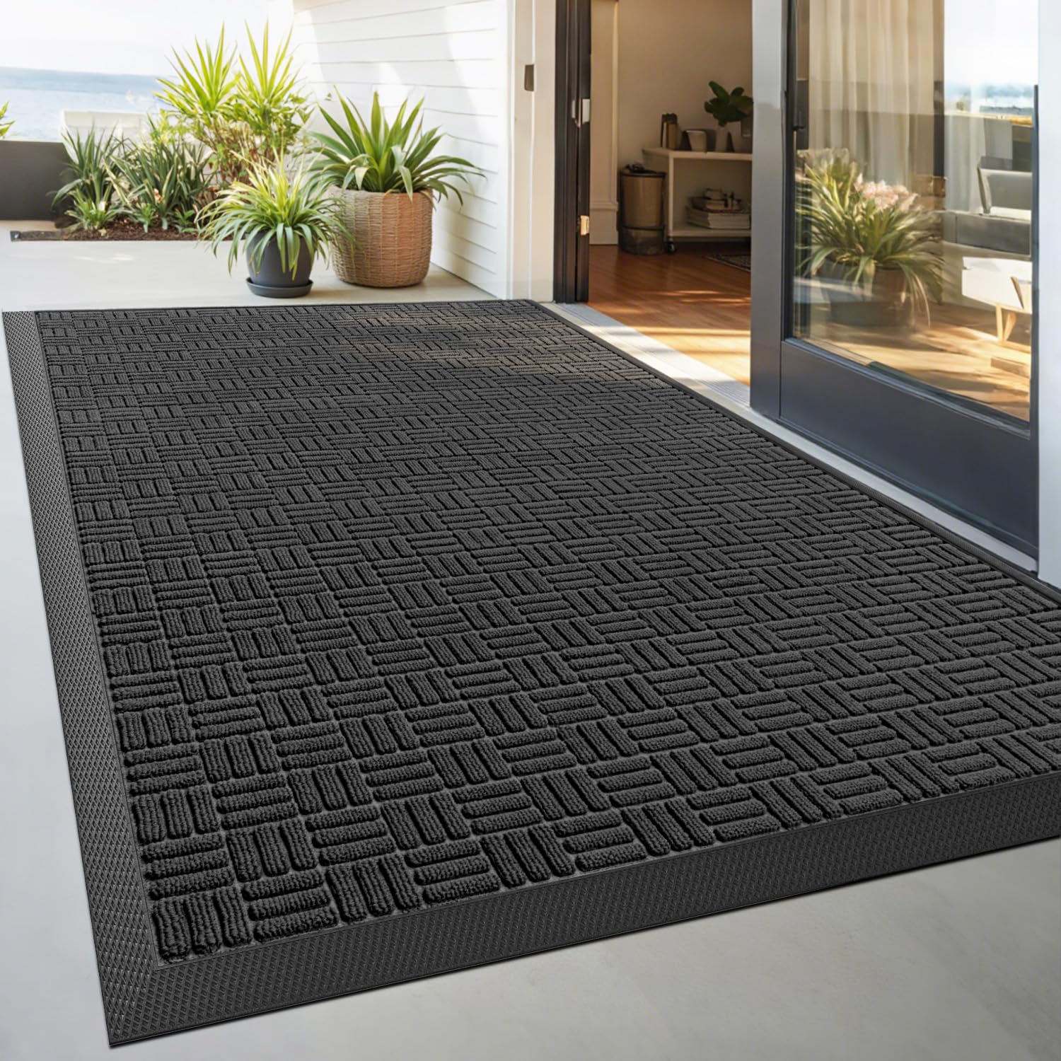 DEXI Rubber Waterproof Door Mat Indoor Large, 4x6 Outdoor Entry