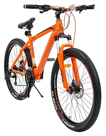 Geekay Spartan Unisex 21 Speed Gear 17.00 Inches Aluminum Frame Mountain Bicycle, Ideal Height 5 feet to 5.6 feet Alloy Suspension Fork with Lockout, Fully Alloy MTB Bike Dual Disc Brake (Orange, 26)