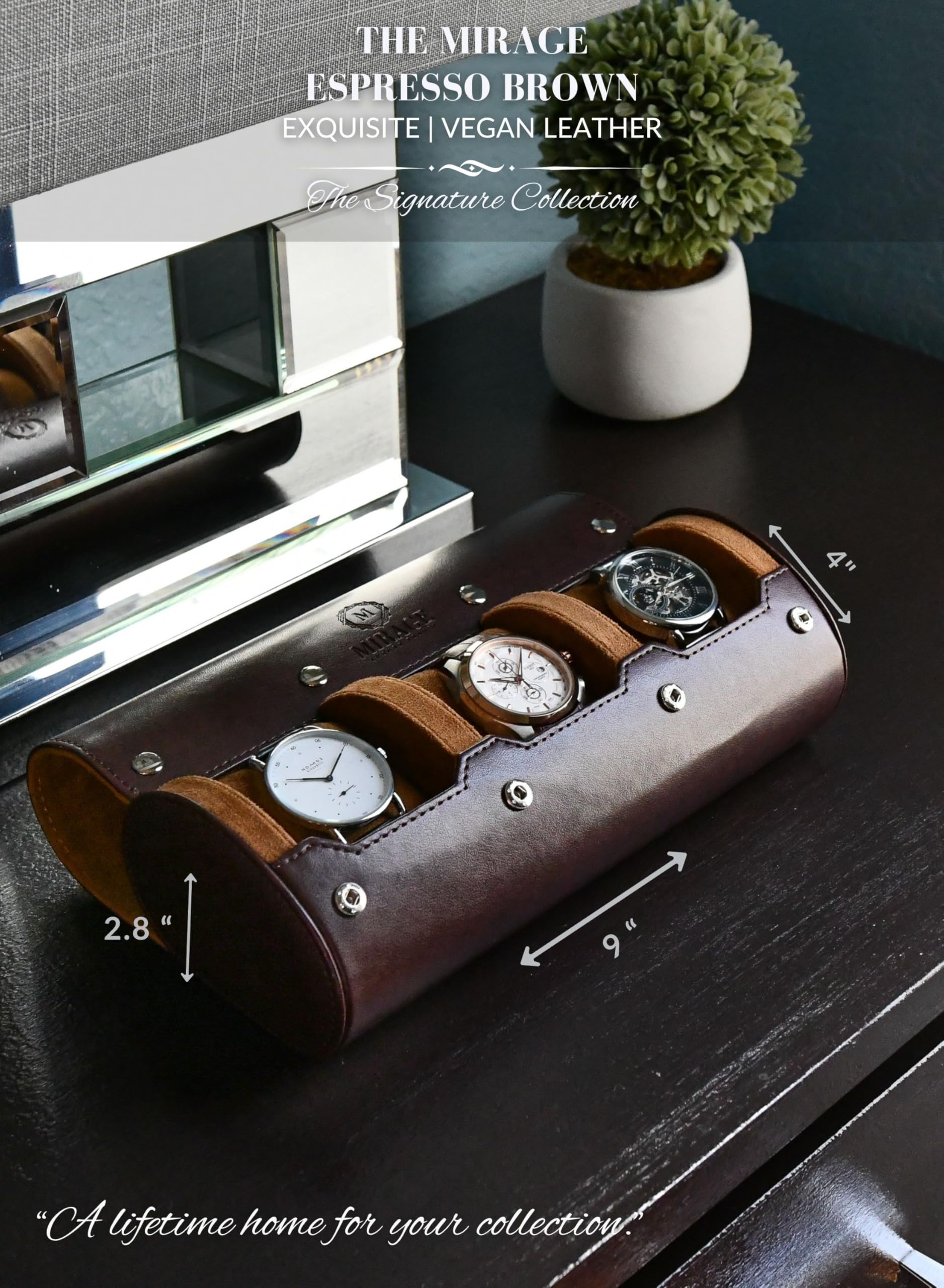 Custodia da viaggio per orologi da uomo, rotolo per orologi, organizer da viaggio ed esposizione, custodia per orologi, motivo svizzero di classe, marrone espresso in pelle vegana