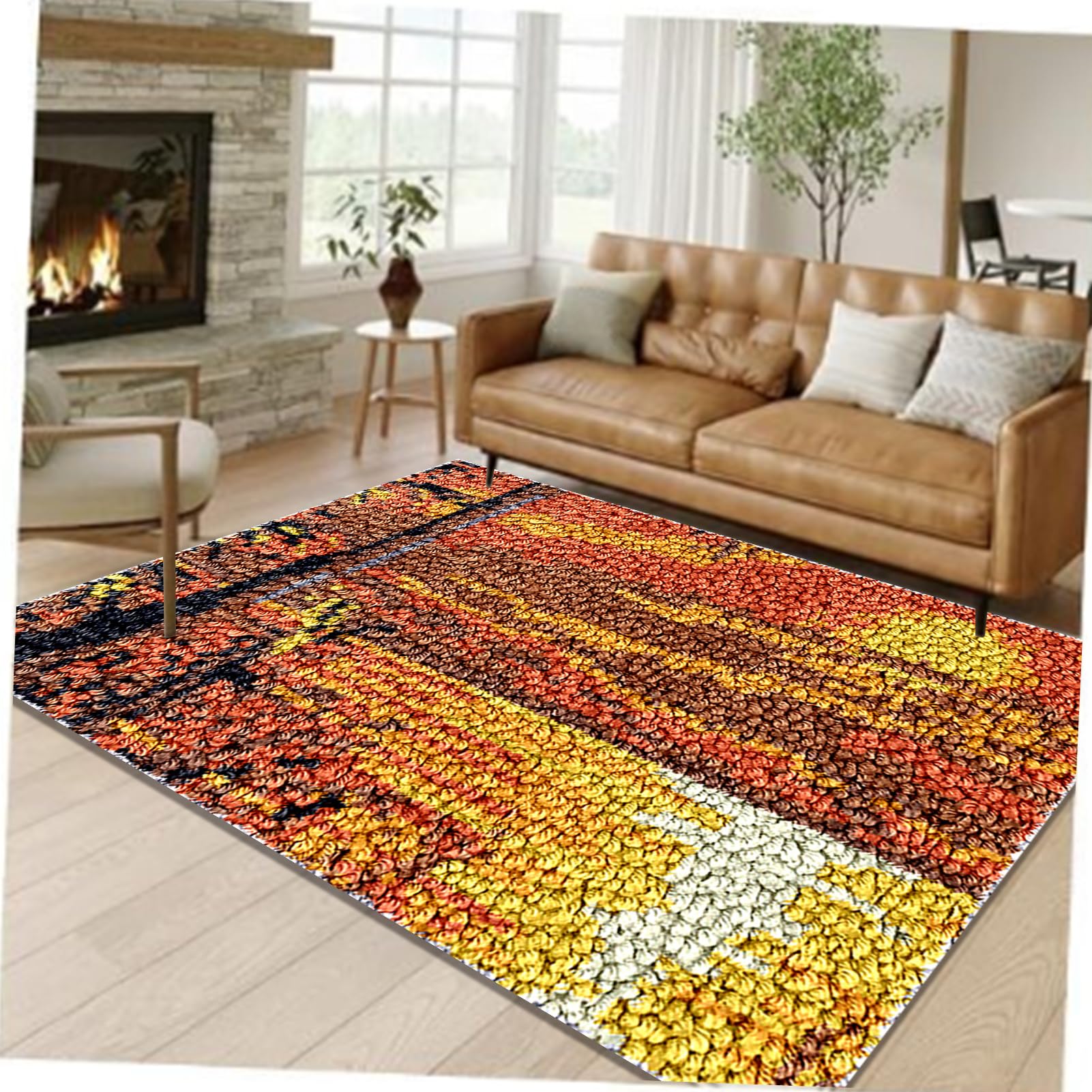 61 x 87 cm Zestaw dywaników szydełkowych z wiązanym ściegiem zatrzask poduszka DIY szydełkowa mata do szydełkowania dla dorosłych, wstępnie wydrukowany wzór kolorowy zestaw do robienia dywanów z