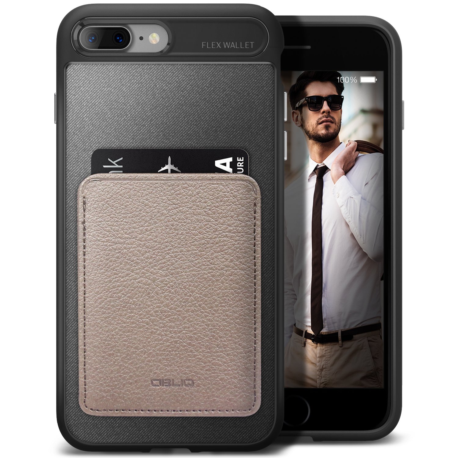 ObliqTPU and Leather Card Holder for Apple iPhone 7 Plus (2016) - Mud Gray