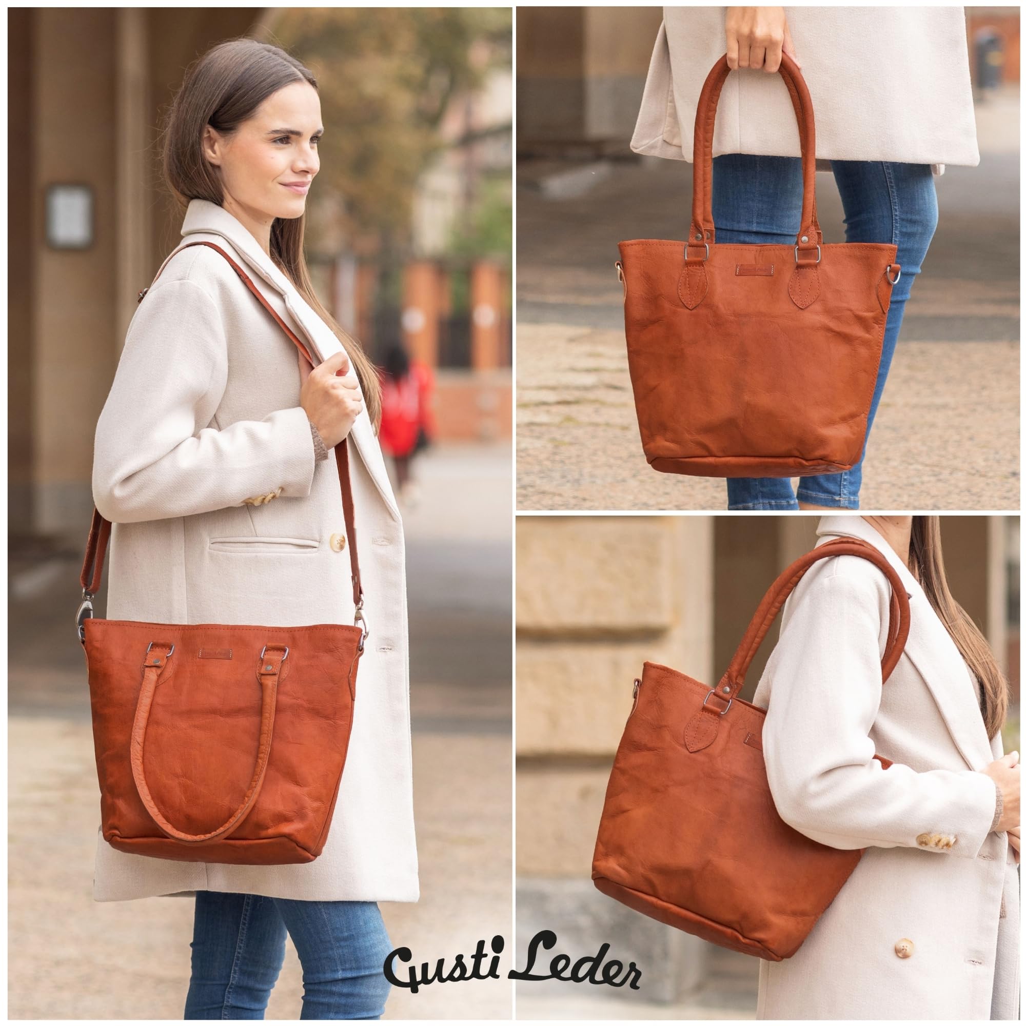Gusti Leder Bolso de mujer Therese New | Bolso bandolera hecho a mano para mujer de piel para el día a día y la oficina | Compartimento AirTag y práctico compartimento de compartimentos