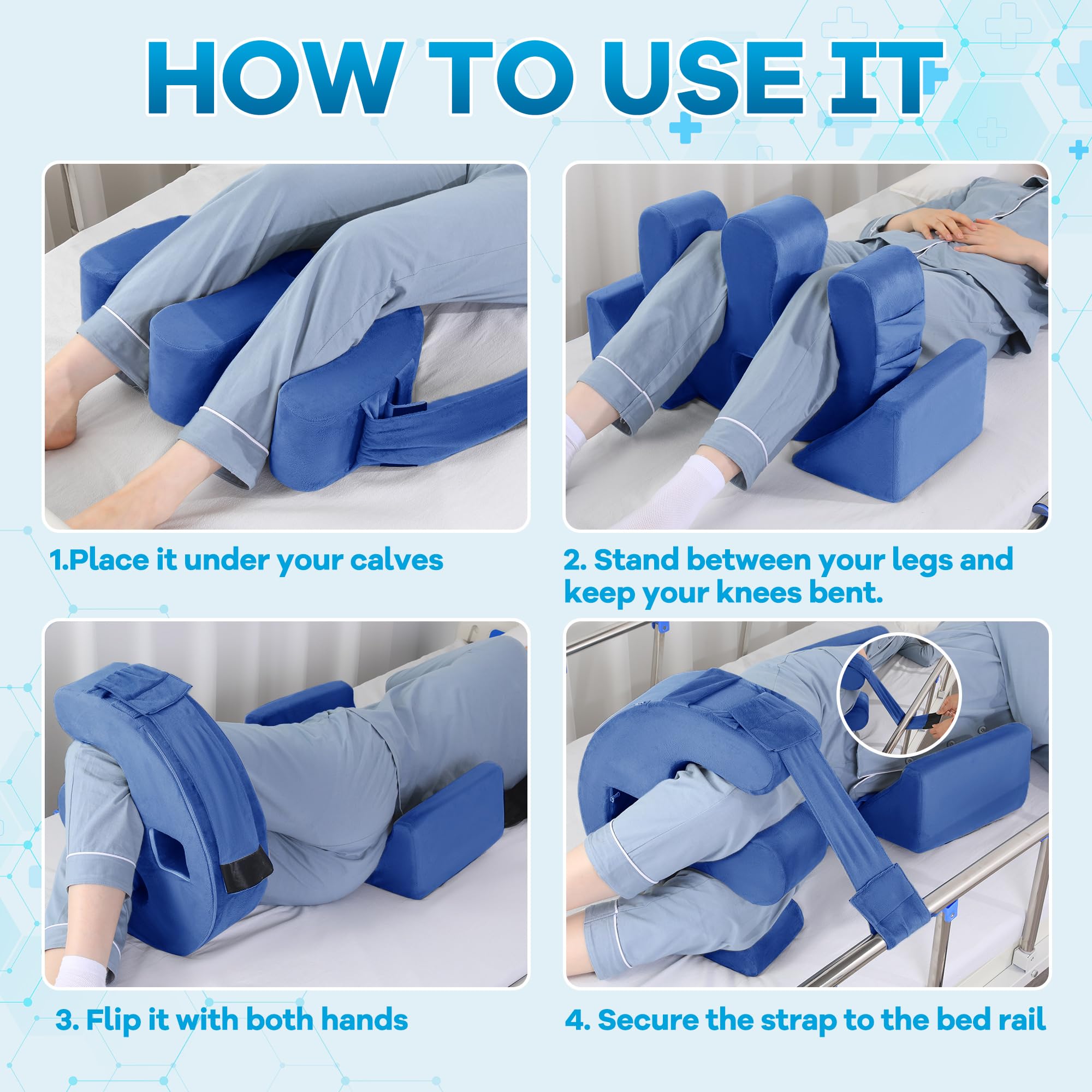 ROYALAY Dispositivo de giro de pacientes postrados en cama para ancianos con correa de fijación, almohada para aliviar la presión de las úlceras, suministros para pacientes en cama, azul