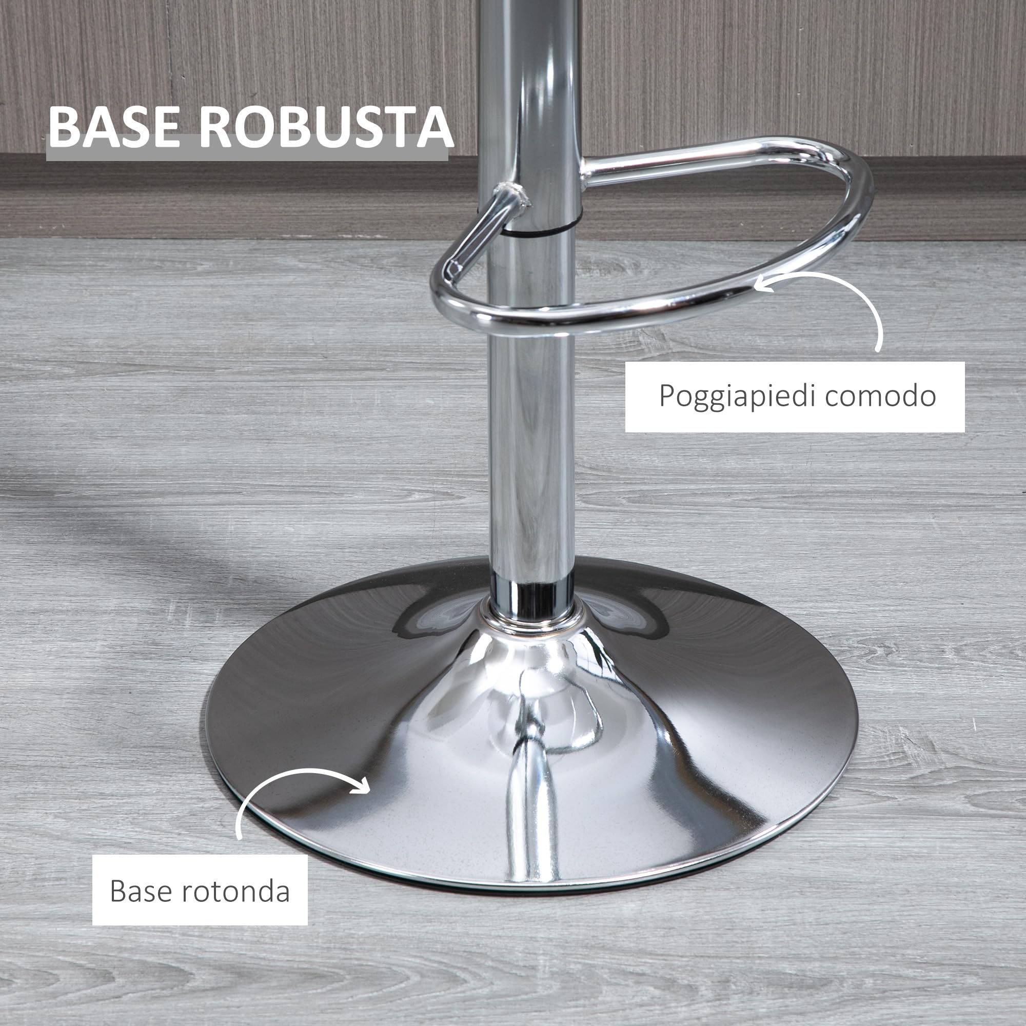 HOMCOM Set 2 Sgabelli da Bar con Altezza Regolabile, Sgabelli da Cucina Alti con Seduta Girevole e Poggiapiedi in Metallo e Acrilico, 39x39x67-87 cm, Trasparente