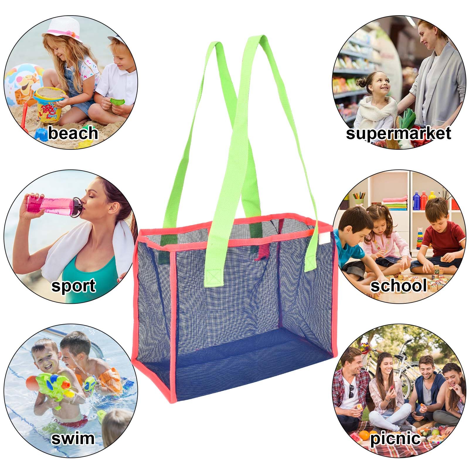 Grand Sac En Maille, Rangement De Jouets De Plage Sac En Filet Sac De Jouets Plage Pliant Sac à Dos, Pour Les Vacances En Famille, Voyage De Plage, Natation, Jouets (Bleu