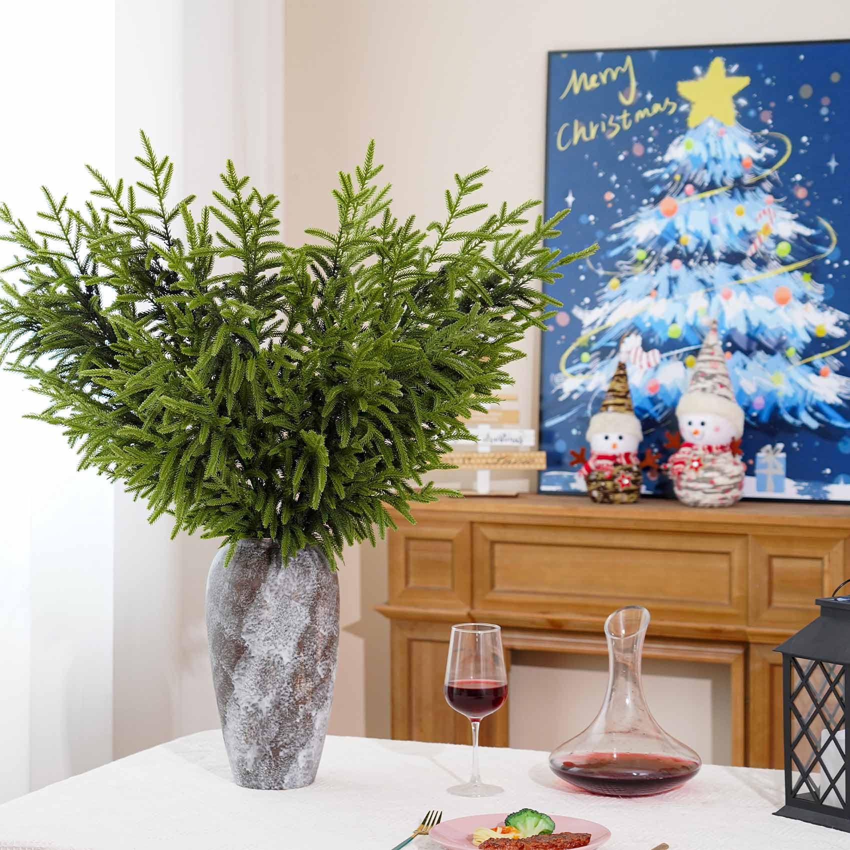 Norfolk-Kieferzweige für Weihnachten, 91,4 cm, künstlicher Norfolk-Zweig, künstlicher Stiel, grüne Tannenspieße für Vasen, Basteln, Girlande, Kranz, Weihnachten, Innen- und Außenbereich