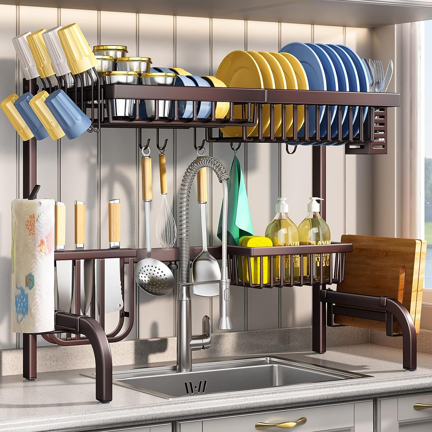 UpcoT Over The Sink Dish Drying Rack 2 Tier Rack Adjustable 25 5 to 33 5 inch Dish