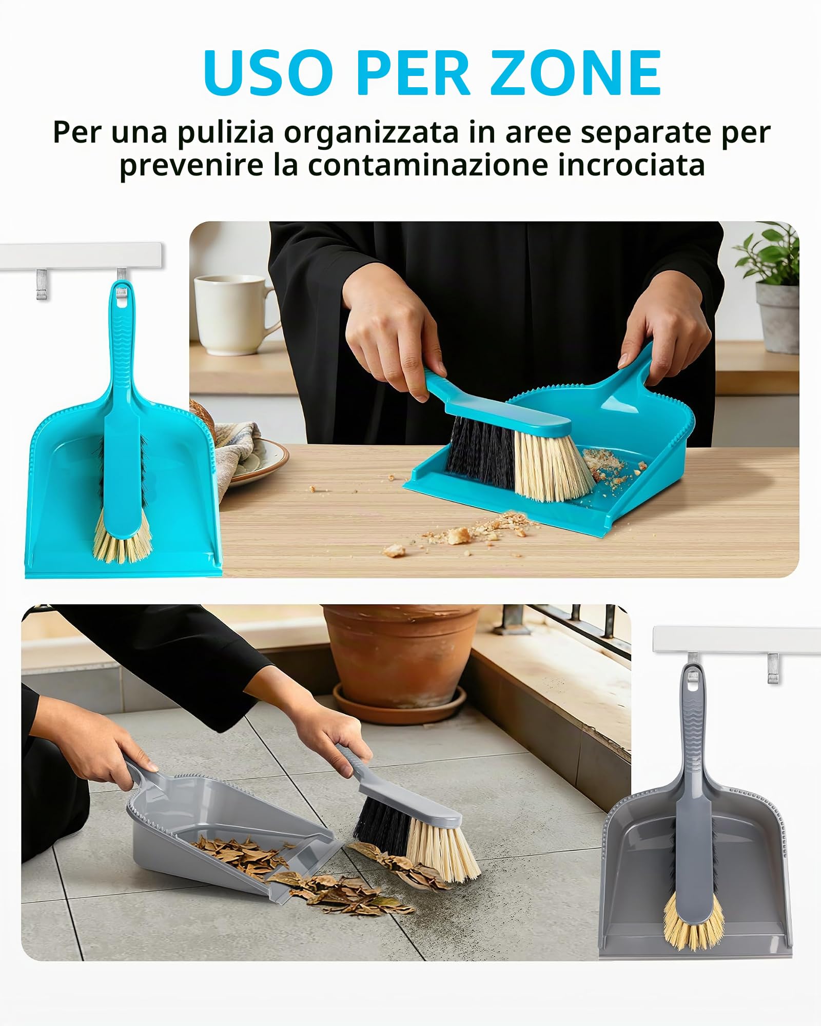 MR.SIGA Set Paletta e Spazzola, Confezione da 2, Blu e Grigio | Set Composto da Spazzola e Paletta Portatili, Scopa Piccola con Paletta