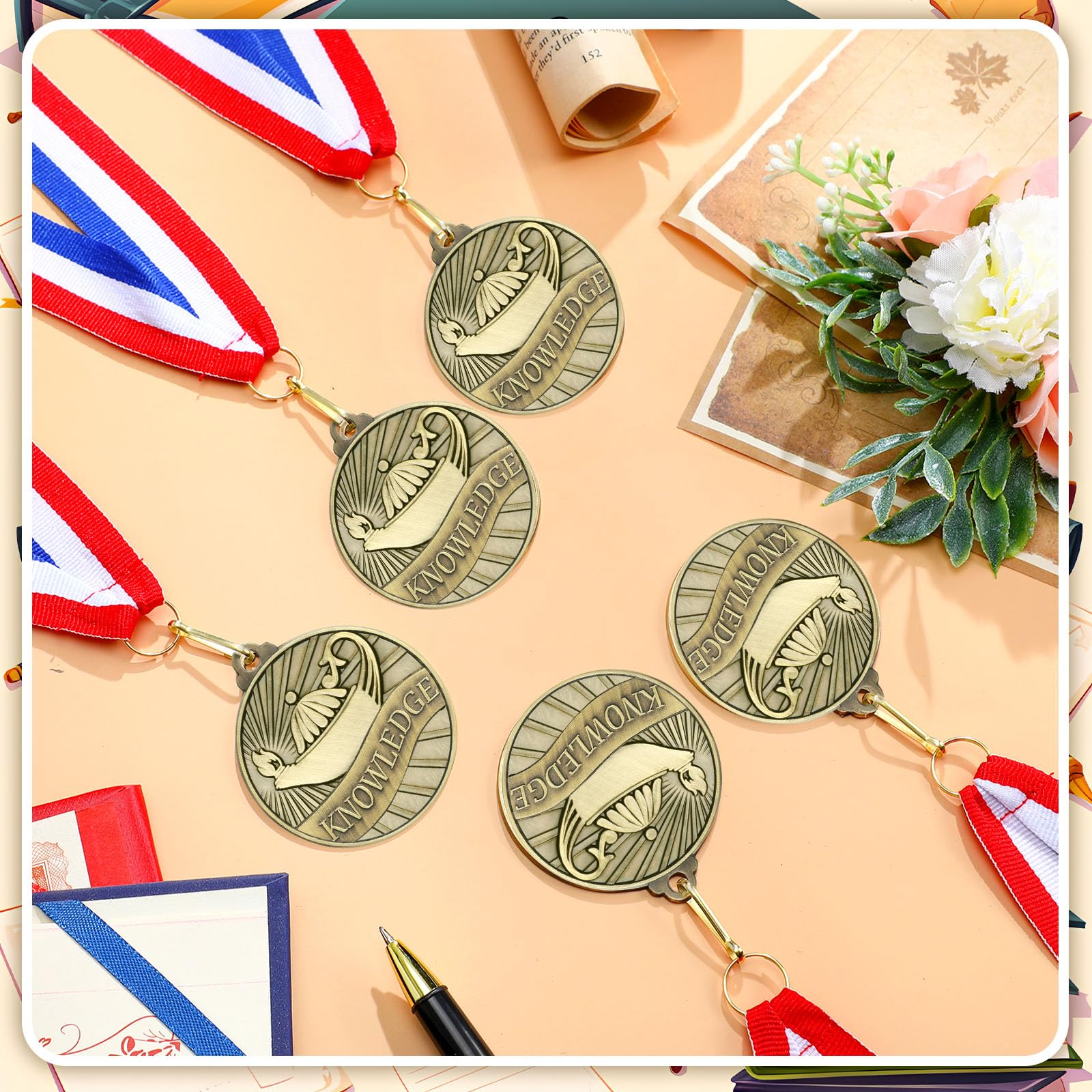 Aurelema 30 medallas de 2 pulgadas con cintas para el cuello, trofeo de metal, regalo para torneos, competiciones, fiestas, niños y adultos