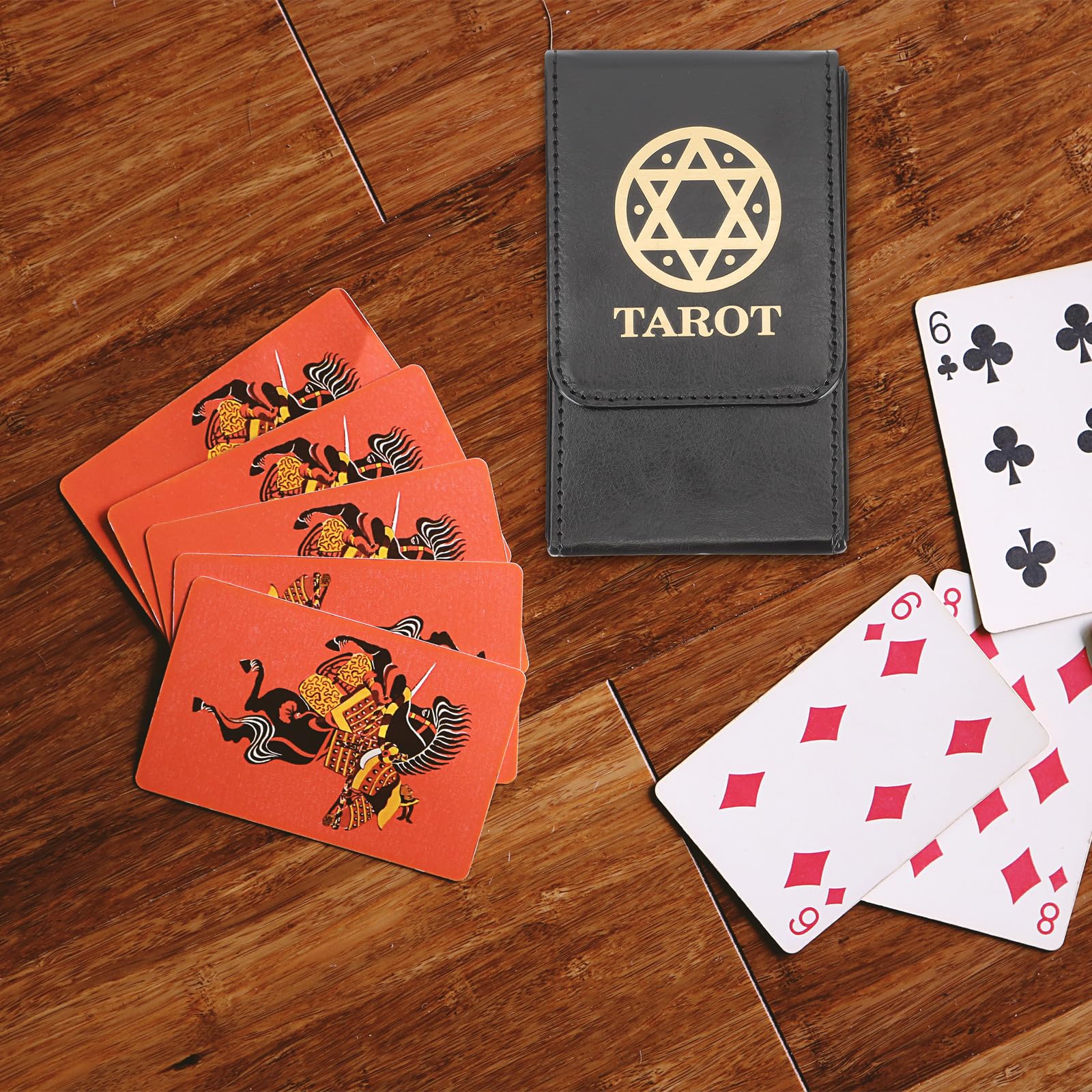 Estuche Rectangular Portátil de Pu para Cartas de Tarot Tapa Sellada, Caja Organizadora Negra para Almacenar Cartas de Forma Segura