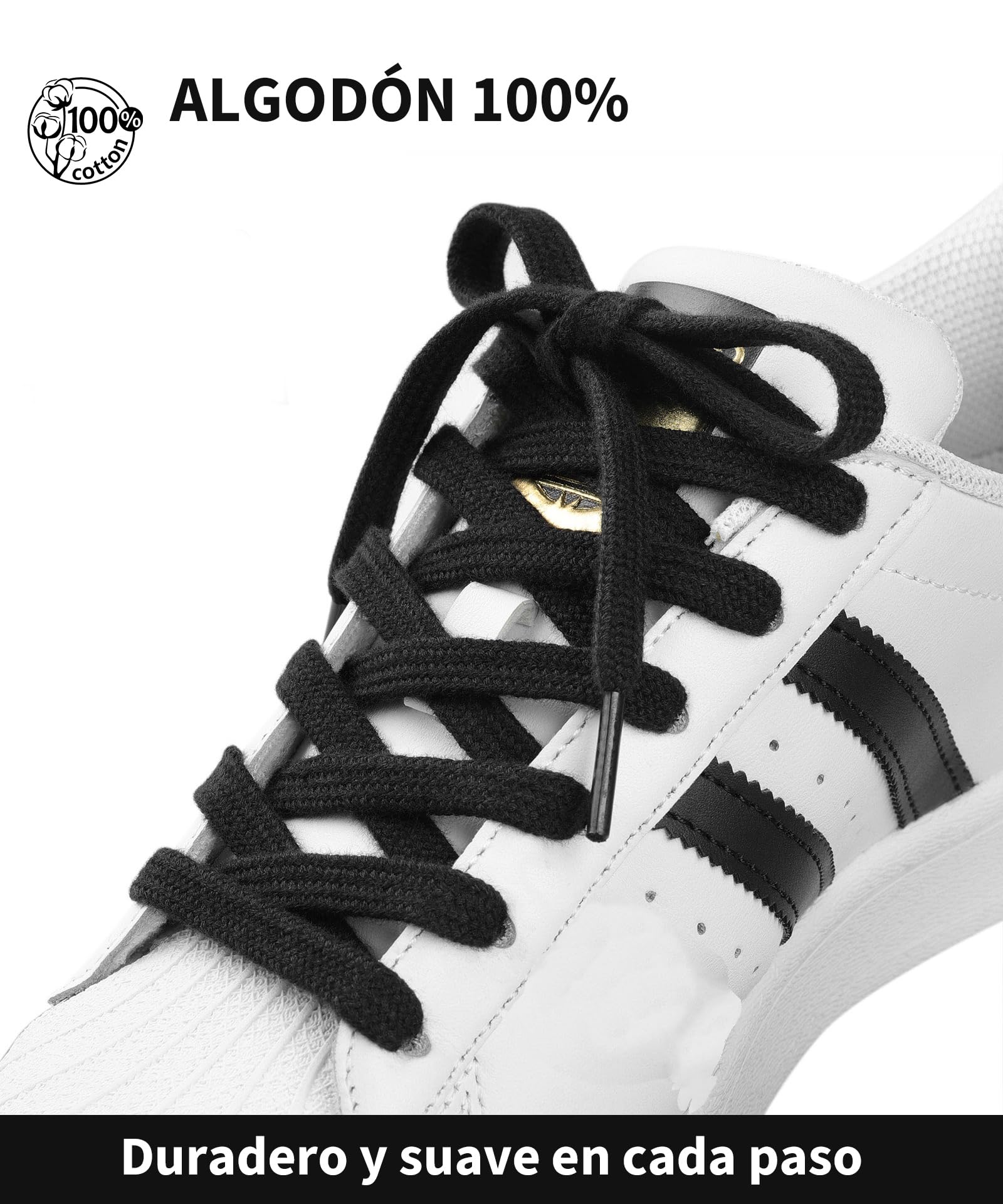 Stepace 2 Pares Cordones Planos de 100% algodón 8 mm de Ancho Cordones para Zapatillas y Zapatos Deportivas — view 2